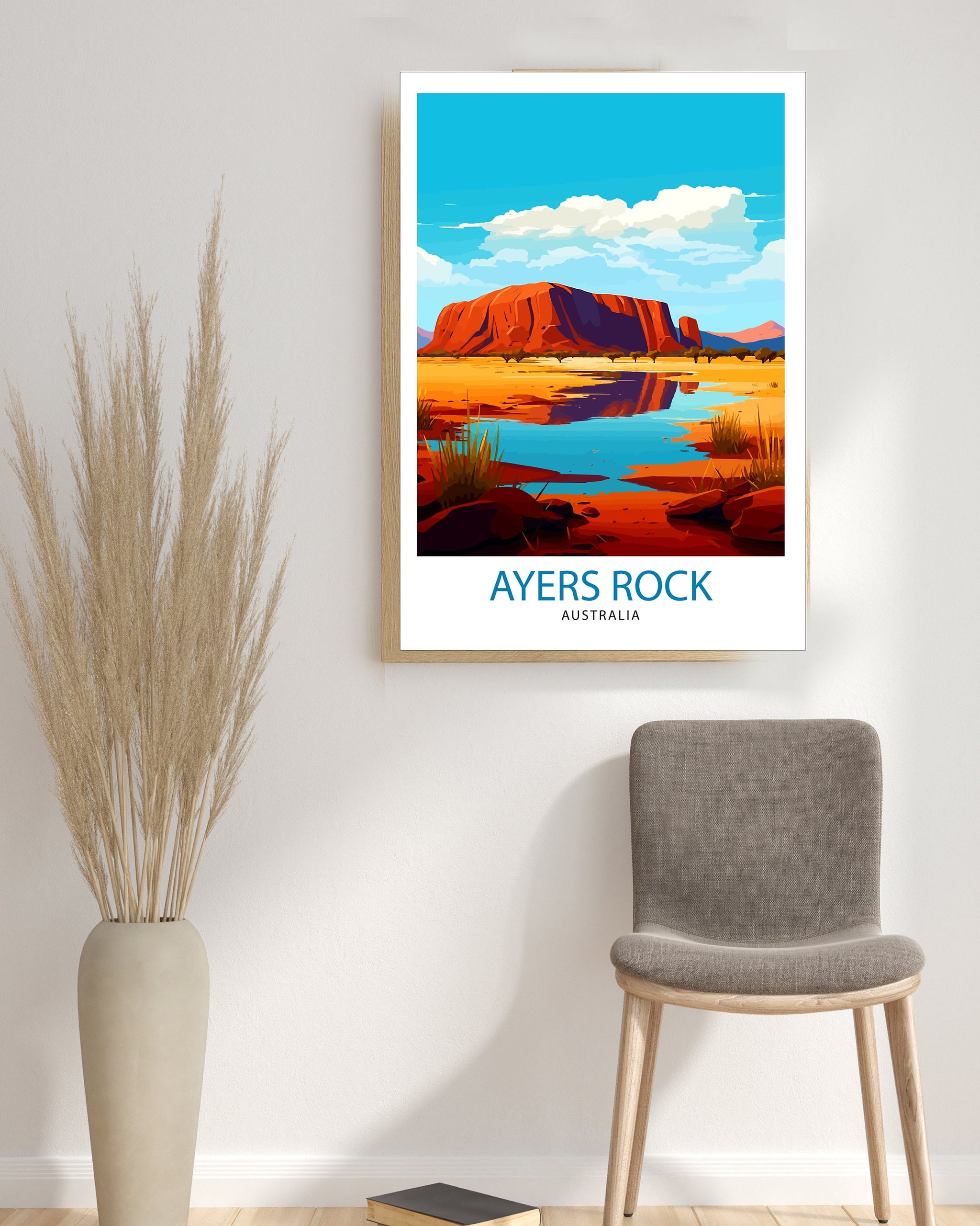 Ayers Rock Australia Travel Print Uluru Wall Decor Ayers Rock Poster Australian Landmarks Prints Outback Art Print Red Centre Illustration