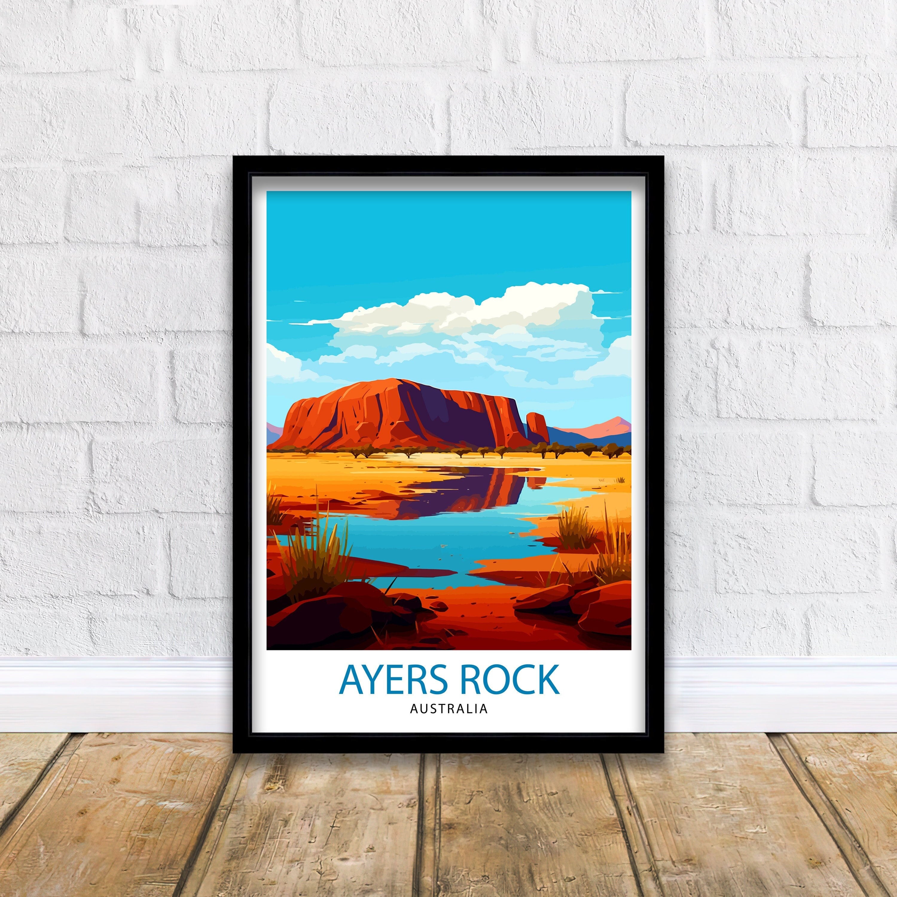 Ayers Rock Australia Travel Print Uluru Wall Decor Ayers Rock Poster Australian Landmarks Prints Outback Art Print Red Centre Illustration