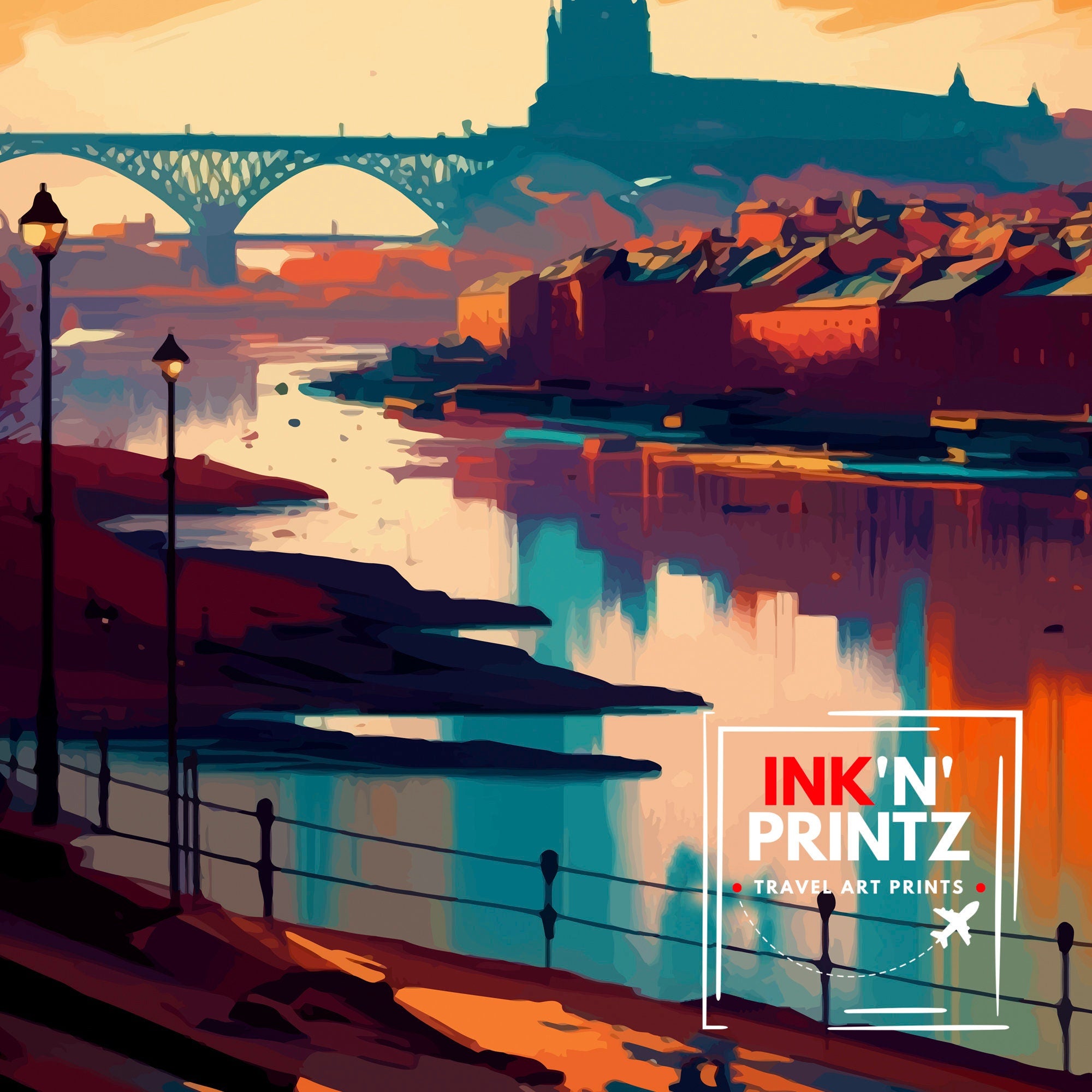 Newcastle upon Tyne Travel Print Newcastle Wall Decor Newcastle Poster England Travel Prints Newcastle Art Print Newcastle Illustration