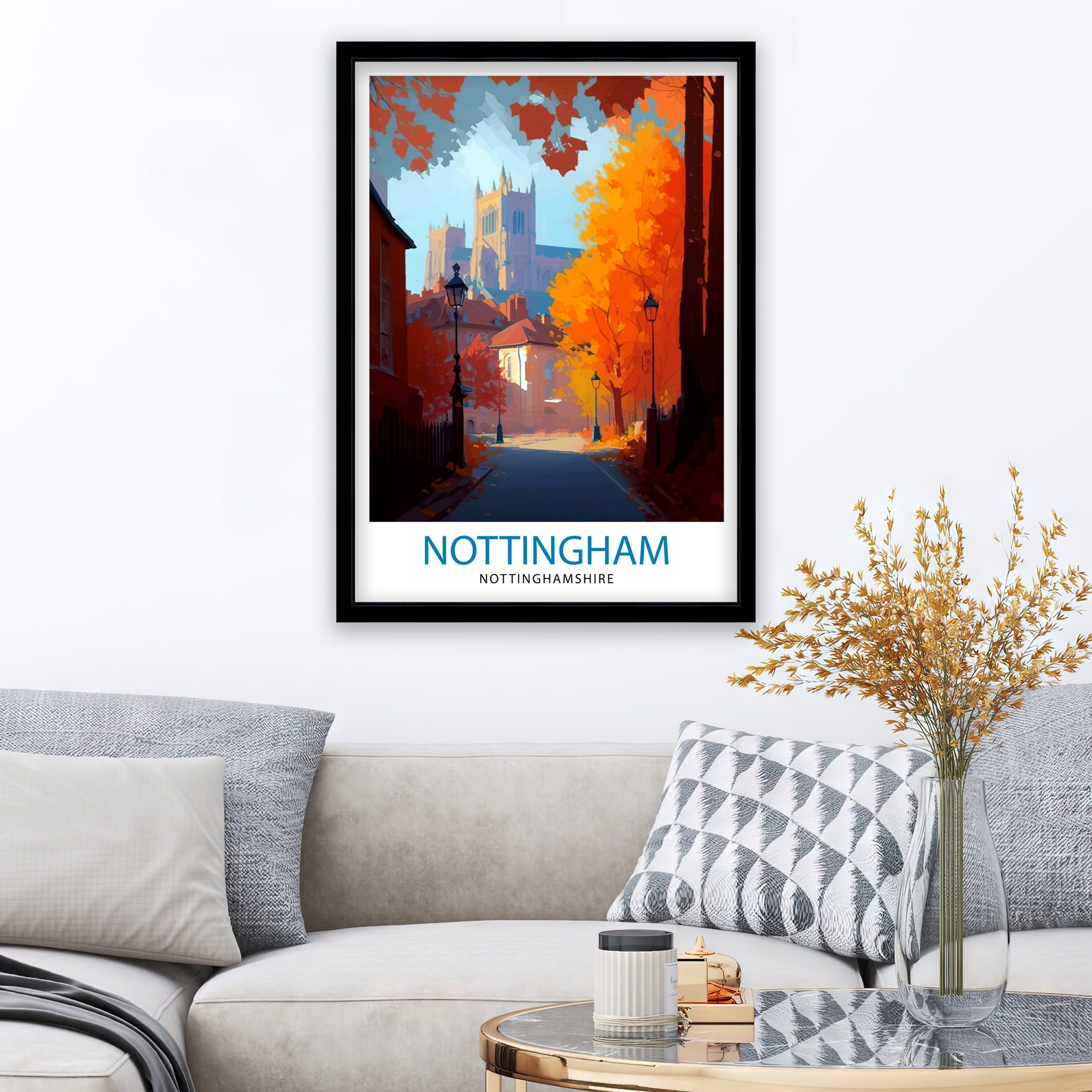 Nottingham Nottinghamshire Travel Print Nottingham Wall Decor Nottingham Poster UK Travel Prints Nottinghamshire Art Print Nottingham