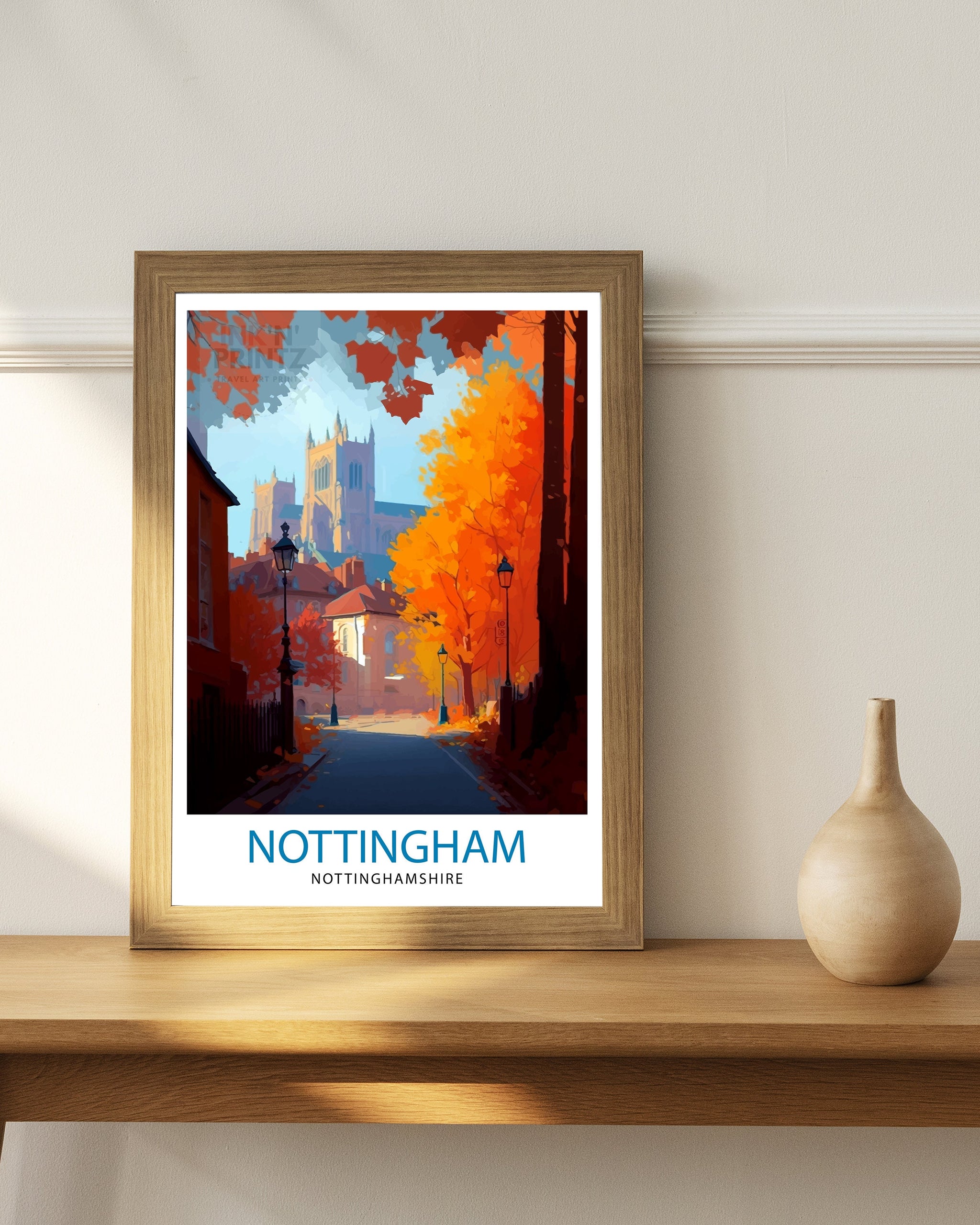 Nottingham Nottinghamshire Travel Print Nottingham Wall Decor Nottingham Poster UK Travel Prints Nottinghamshire Art Print Nottingham