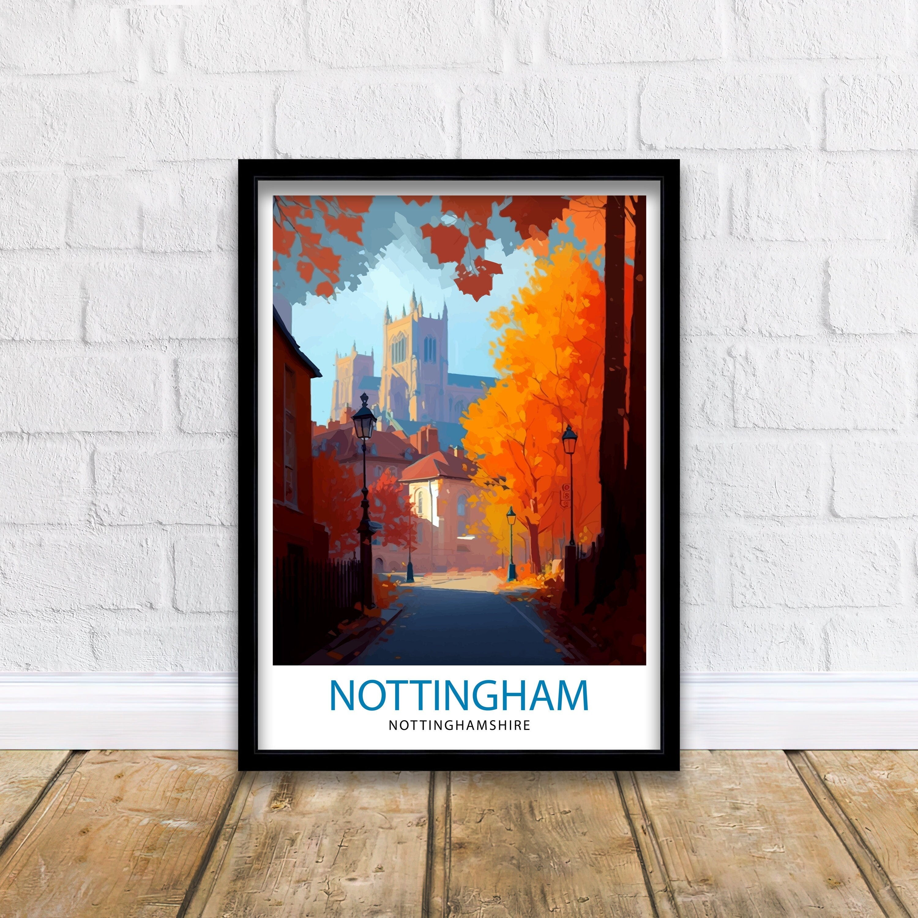 Nottingham Nottinghamshire Travel Print Nottingham Wall Decor Nottingham Poster UK Travel Prints Nottinghamshire Art Print Nottingham