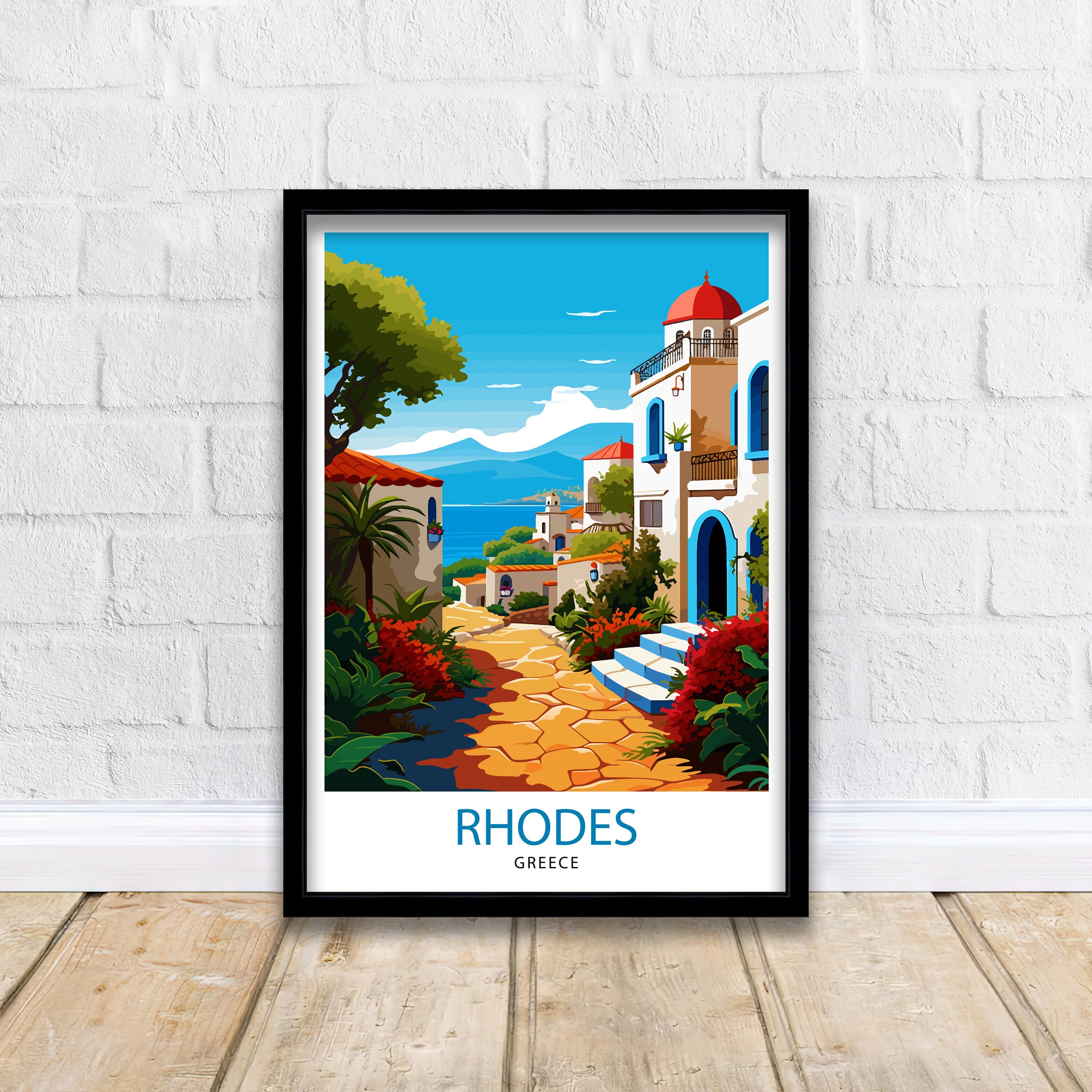 Rhodes Greece Travel Print Rhodes Wall Decor Greek Island Poster Rhodes Travel Prints Rhodes Island Art Print Rhodes Illustration Greece