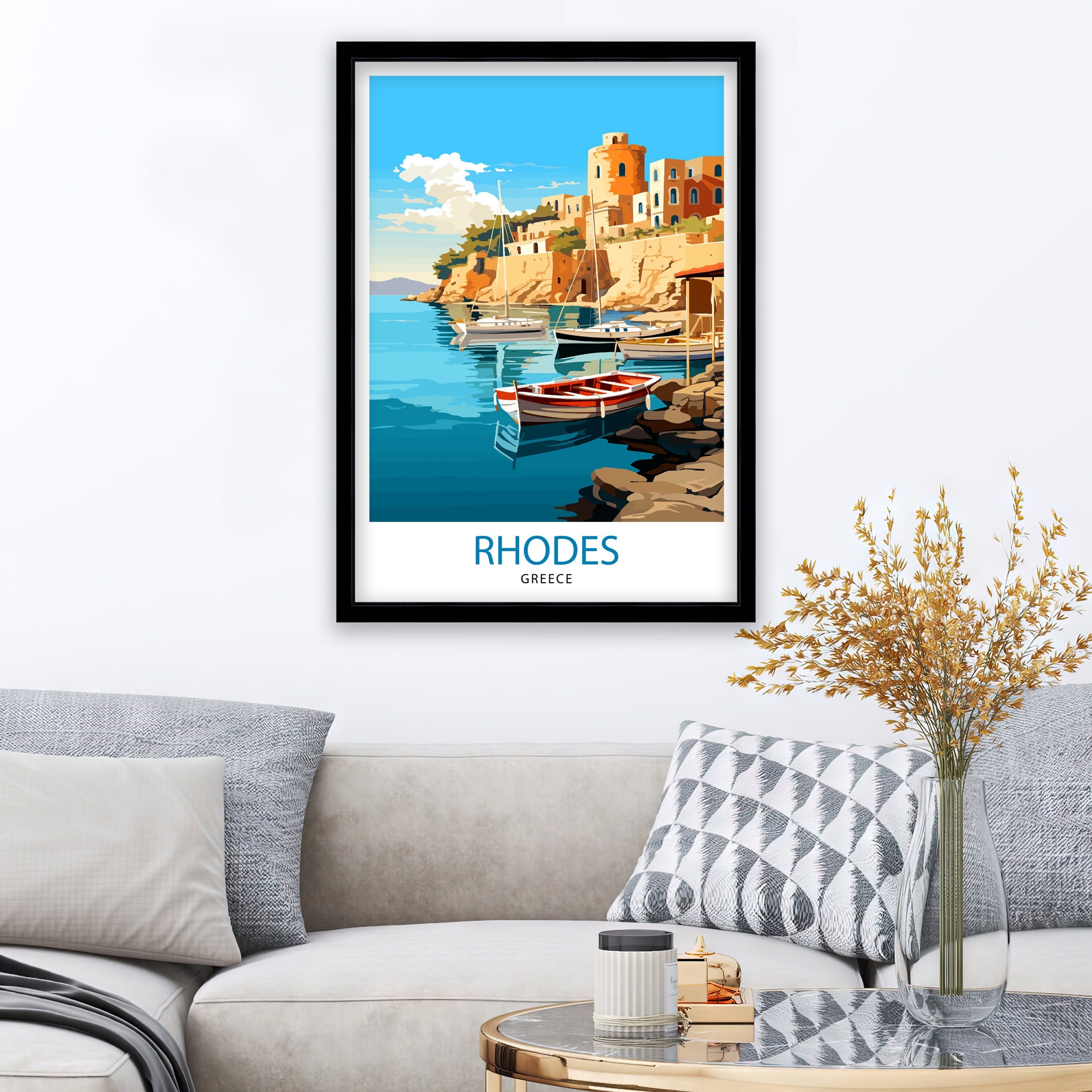 Rhodes Greece Travel Print Rhodes Wall Decor Greek Island Poster Rhodes Travel Prints Rhodes Island Art Print Rhodes Illustration Greece