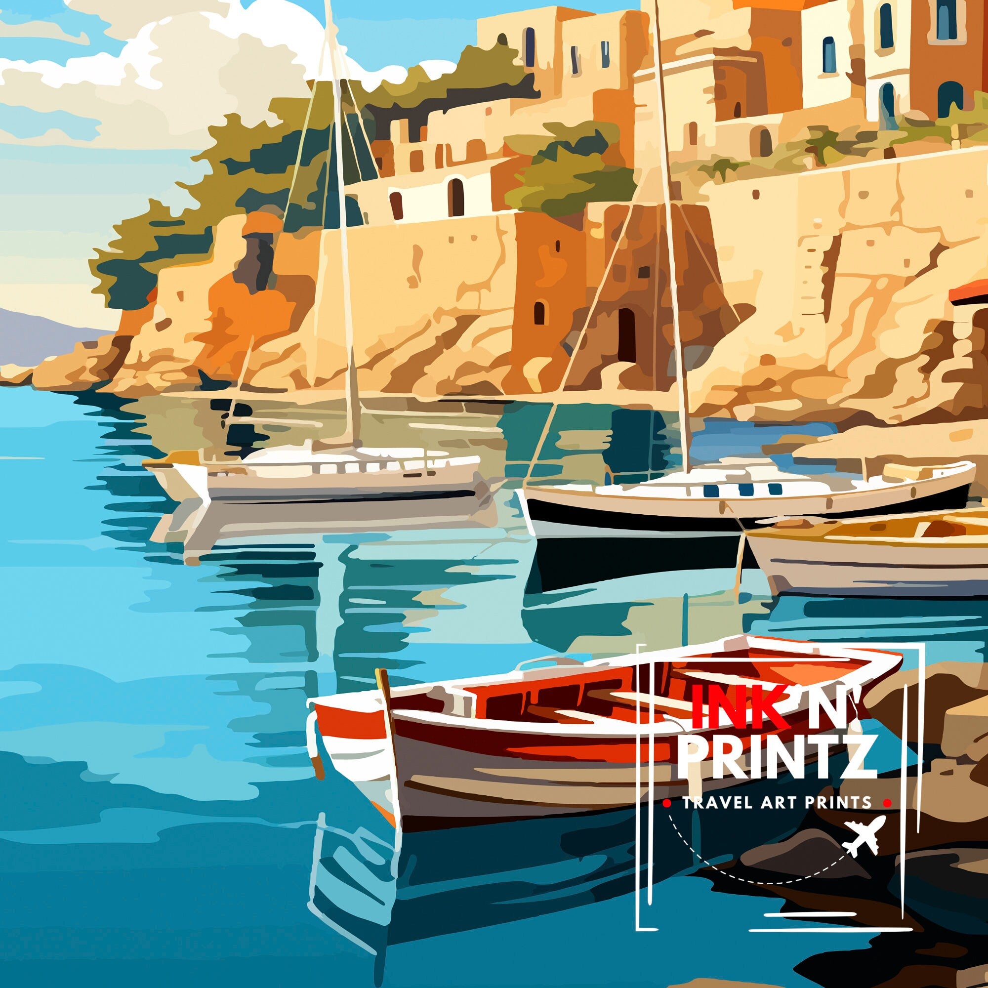 Rhodes Greece Travel Print Rhodes Wall Decor Greek Island Poster Rhodes Travel Prints Rhodes Island Art Print Rhodes Illustration Greece