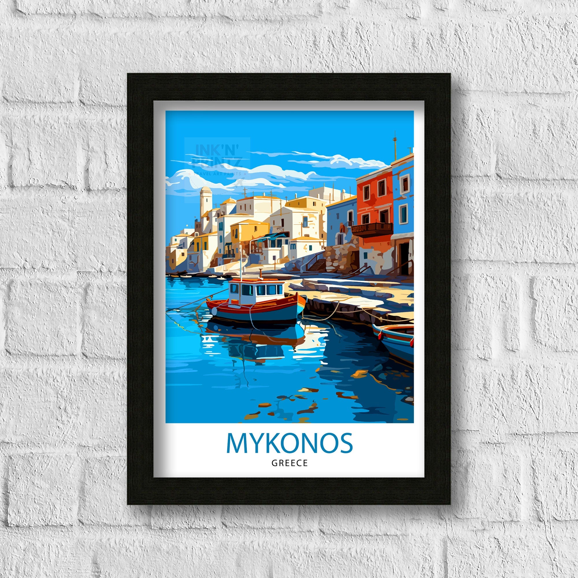 Mykonos Greece Travel Print Mykonos Wall Decor Greek Island Poster Mykonos Travel Prints Mykonos Art Print Mykonos Illustration Greece
