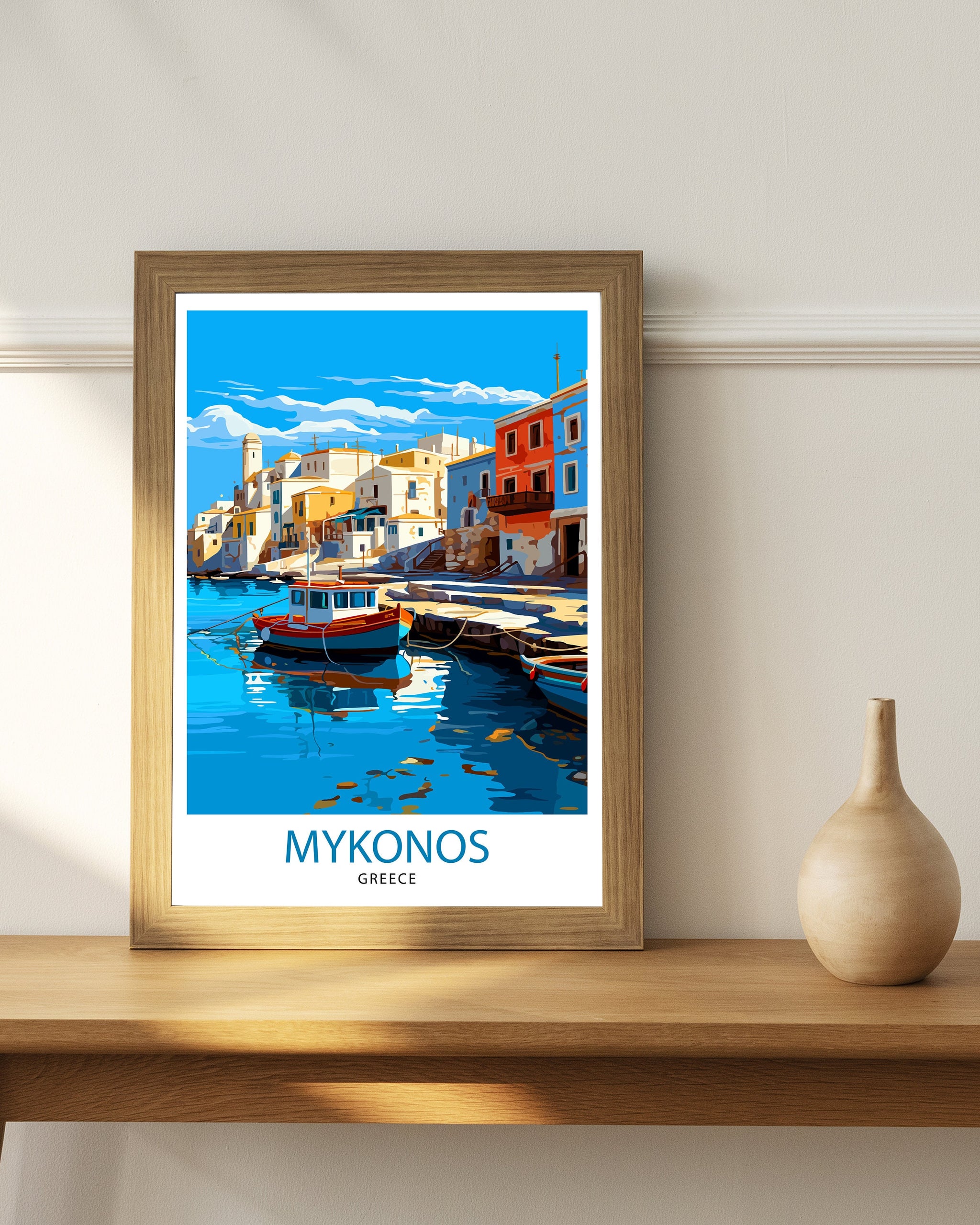 Mykonos Greece Travel Print Mykonos Wall Decor Greek Island Poster Mykonos Travel Prints Mykonos Art Print Mykonos Illustration Greece