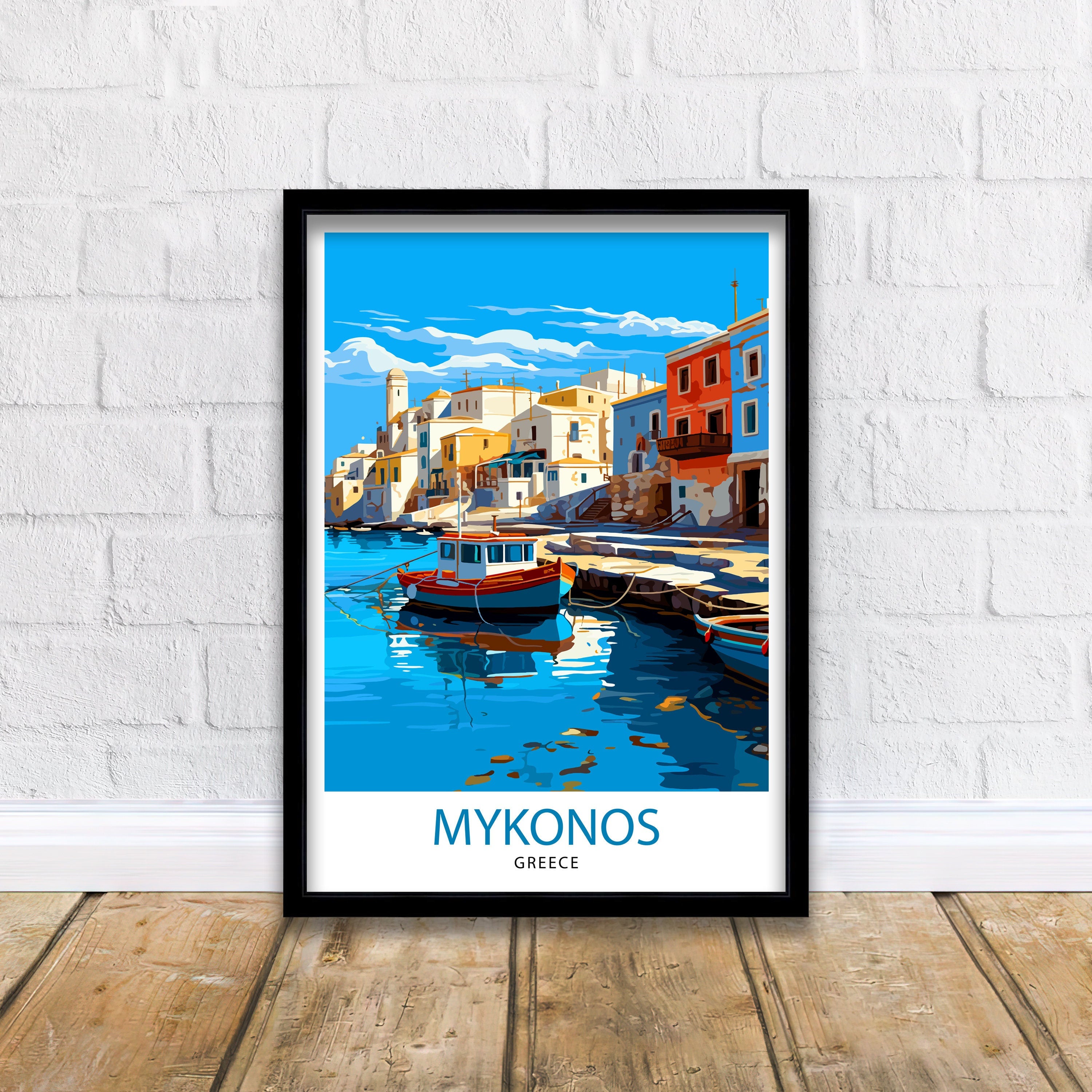 Mykonos Greece Travel Print Mykonos Wall Decor Greek Island Poster Mykonos Travel Prints Mykonos Art Print Mykonos Illustration Greece