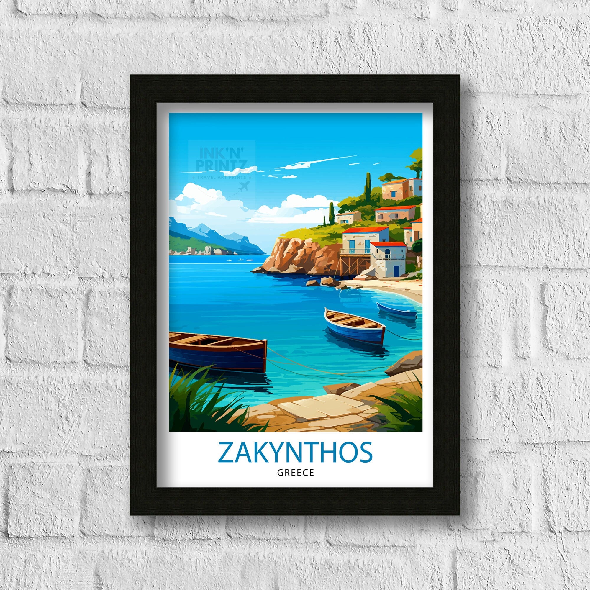 Zakynthos Greece Travel Print Zakynthos Wall Decor Greek Island Poster Zakynthos Travel Prints Zakynthos Art Print Zakynthos Illustration