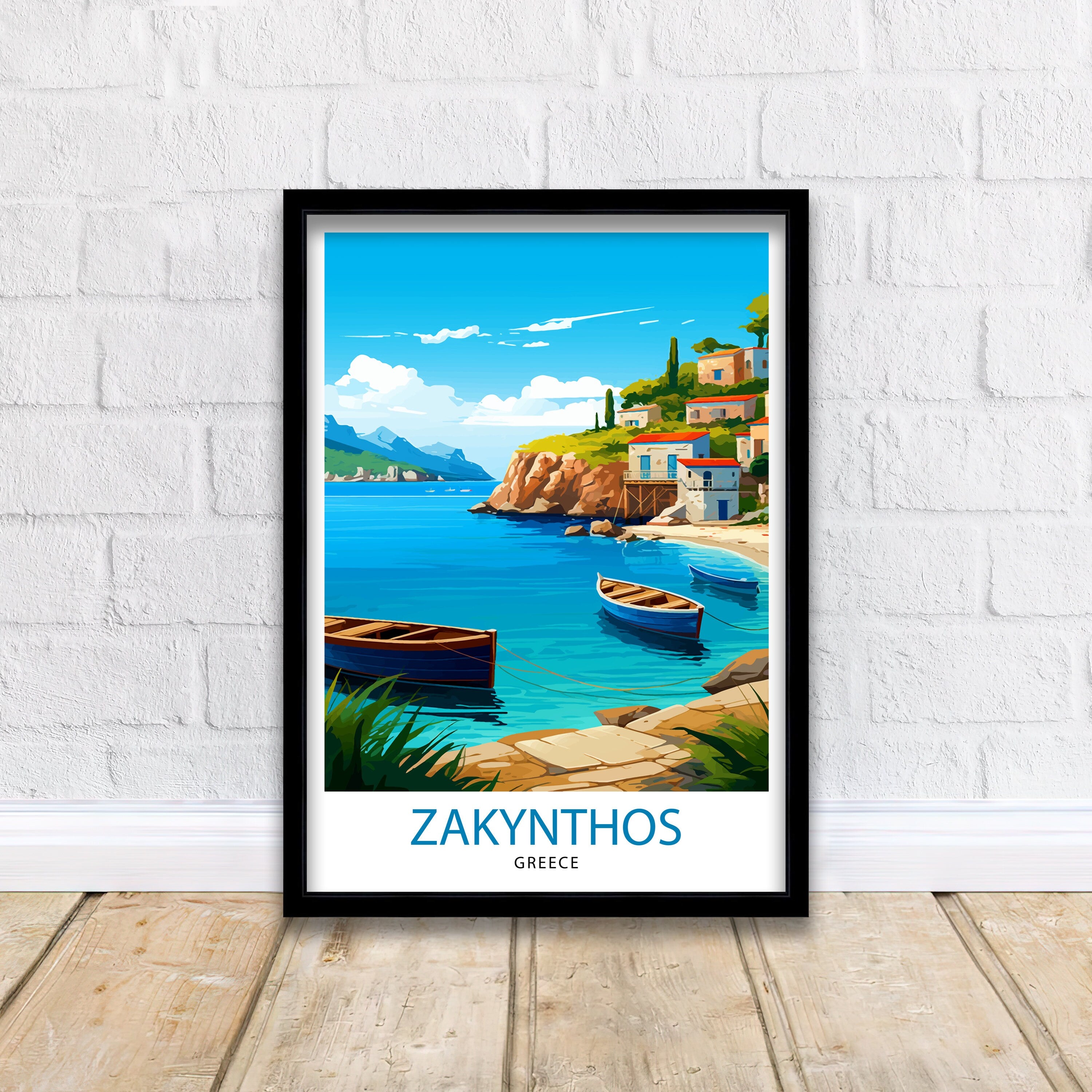 Zakynthos Greece Travel Print Zakynthos Wall Decor Greek Island Poster Zakynthos Travel Prints Zakynthos Art Print Zakynthos Illustration