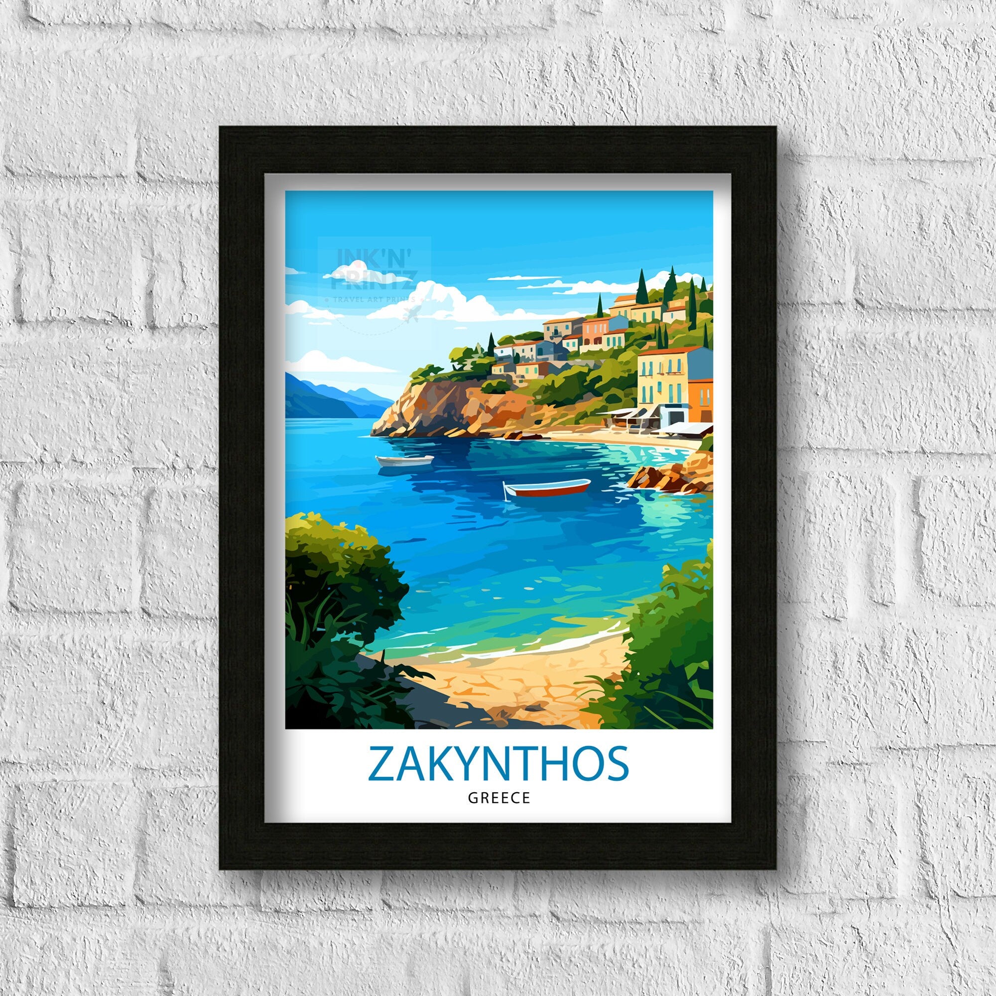 Zakynthos Greece Travel Print Zakynthos Wall Decor Greek Island Poster Zakynthos Travel Prints Zakynthos Art Print Zakynthos Illustration