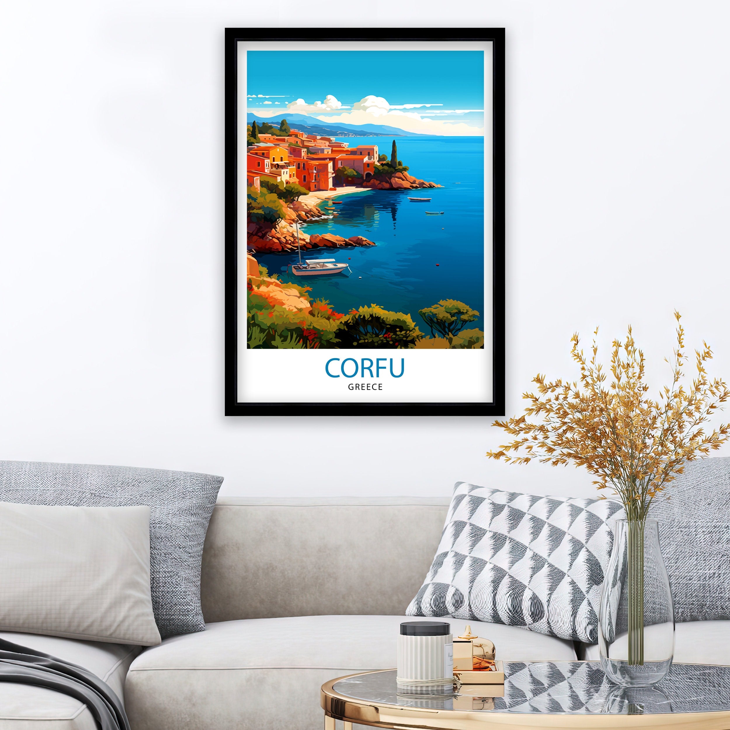 Corfu Greece Travel Print Corfu Island Wall Decor Greek Island Poster Corfu Travel Prints Mediterranean Art Print Corfu Illustration Greece