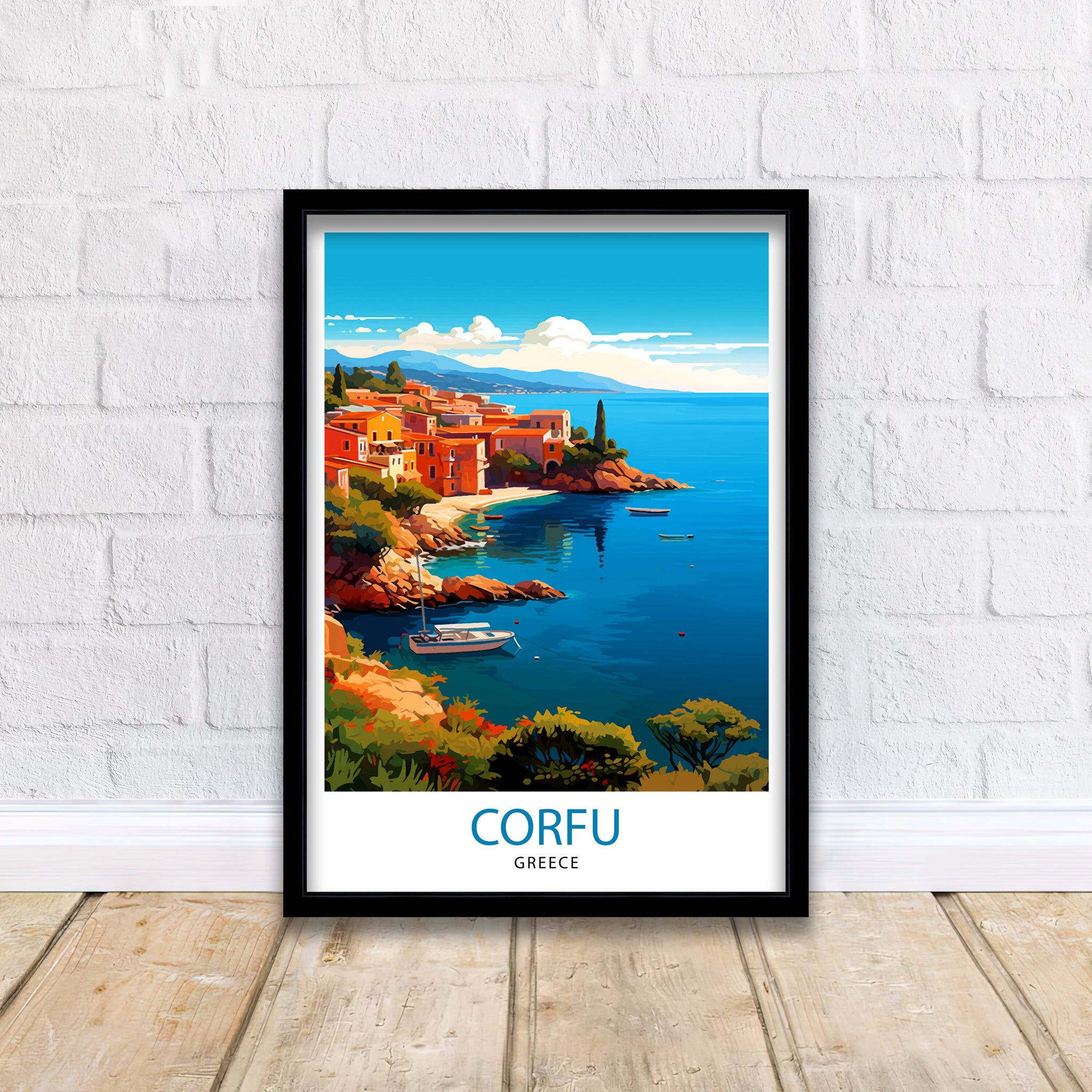 Corfu Greece Travel Print Corfu Island Wall Decor Greek Island Poster Corfu Travel Prints Mediterranean Art Print Corfu Illustration Greece