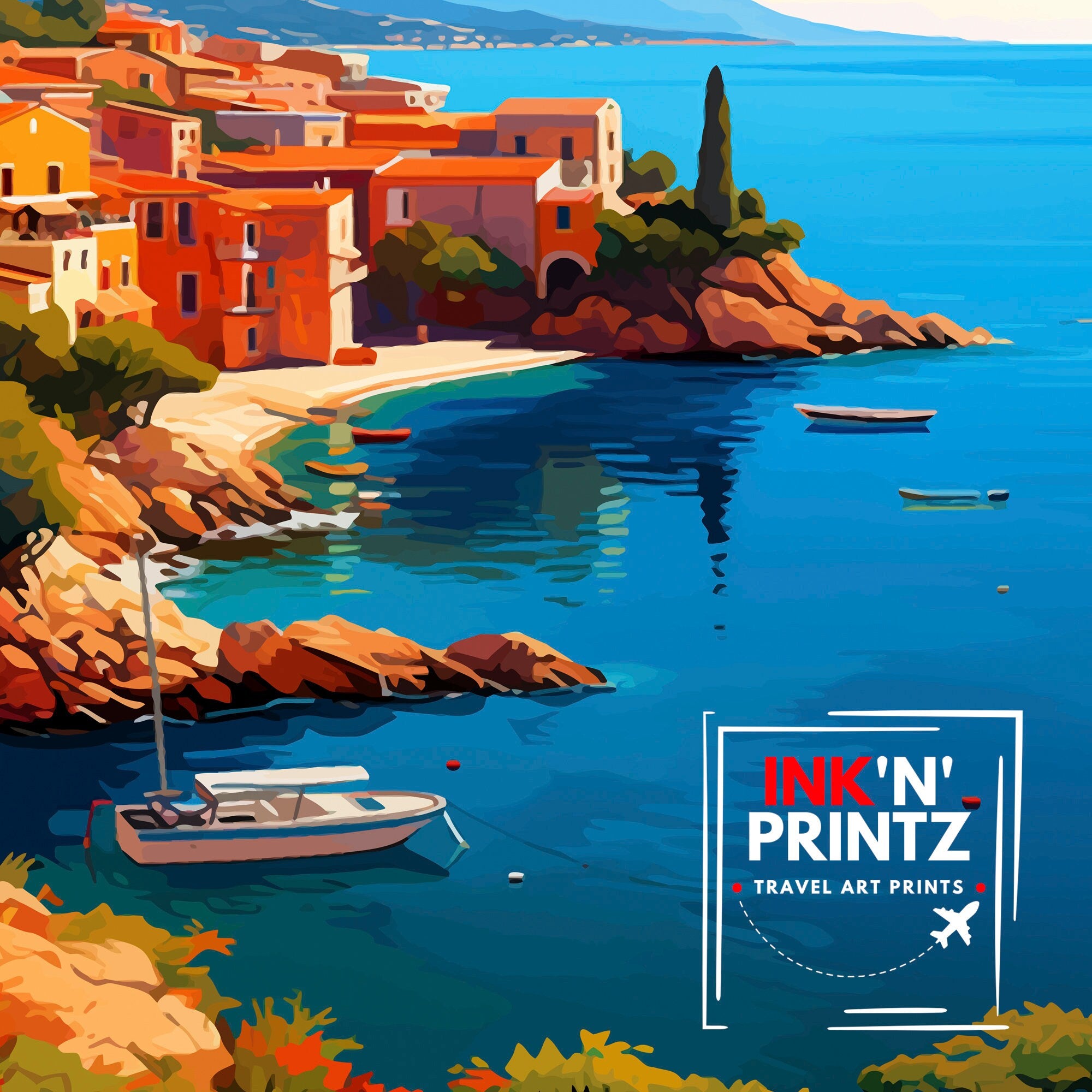 Corfu Greece Travel Print Corfu Island Wall Decor Greek Island Poster Corfu Travel Prints Mediterranean Art Print Corfu Illustration Greece