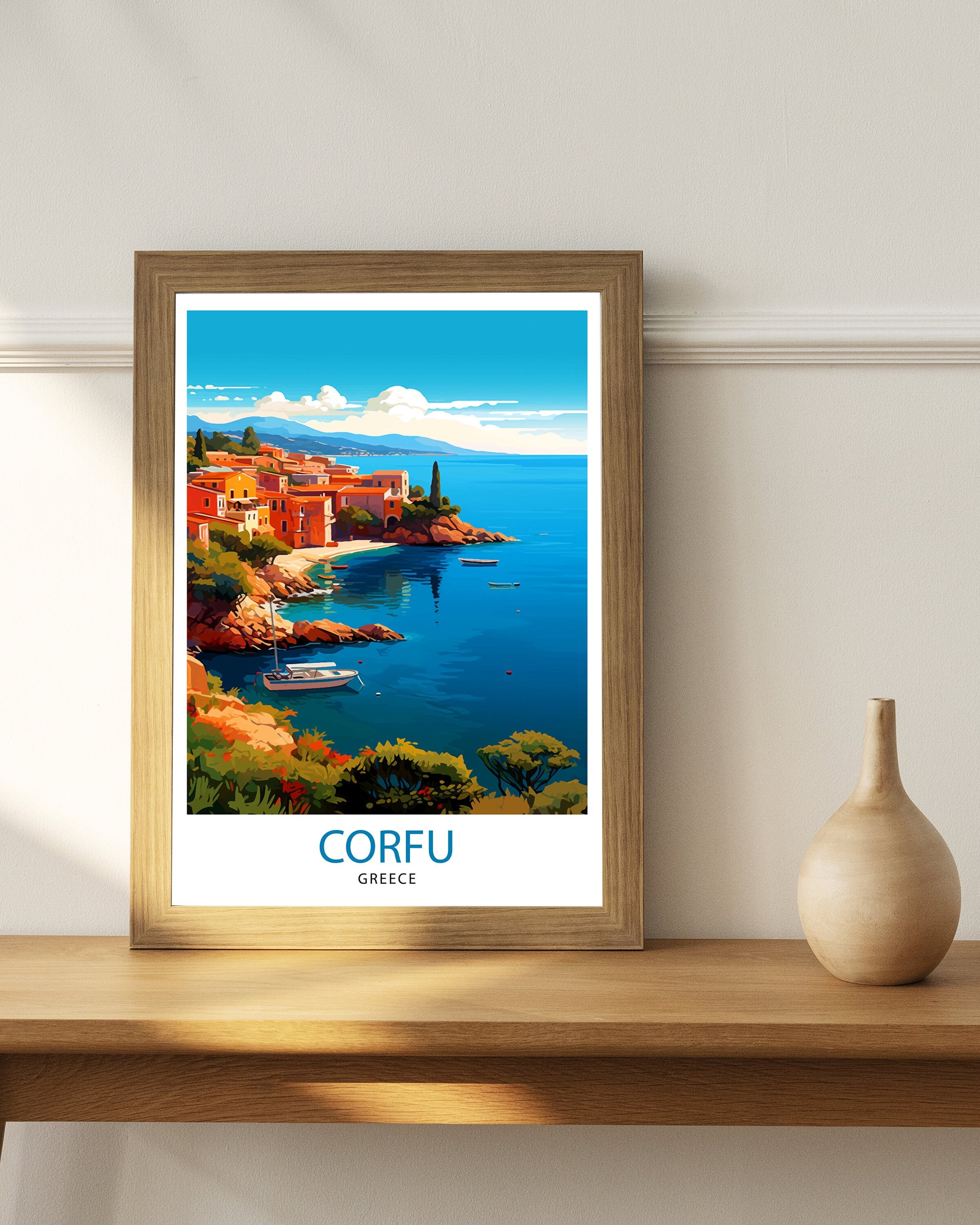 Corfu Greece Travel Print Corfu Island Wall Decor Greek Island Poster Corfu Travel Prints Mediterranean Art Print Corfu Illustration Greece