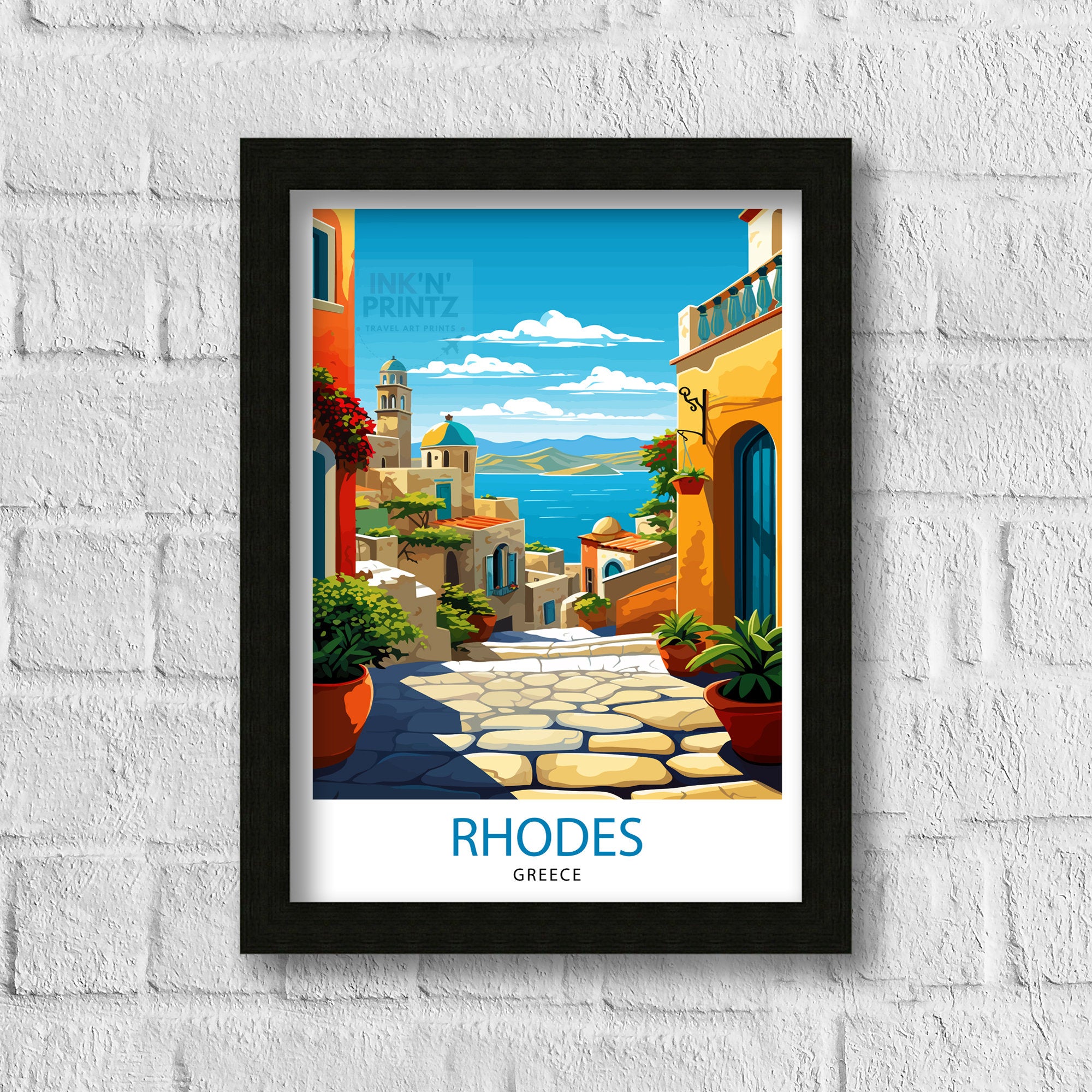 Rhodes Greece Travel Print Rhodes Wall Decor Greek Island Poster Rhodes Travel Prints Rhodes Illustration Greece Wall Art - Rhodes Island