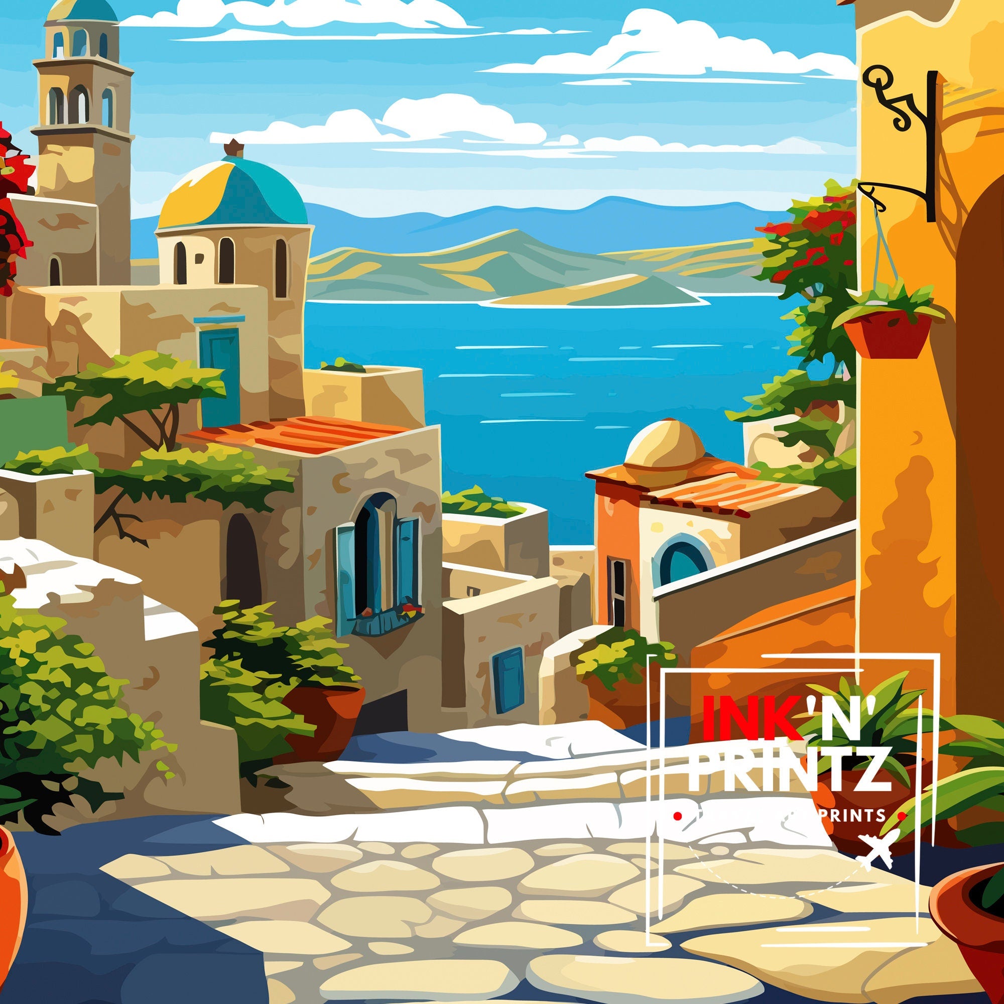 Rhodes Greece Travel Print Rhodes Wall Decor Greek Island Poster Rhodes Travel Prints Rhodes Illustration Greece Wall Art - Rhodes Island