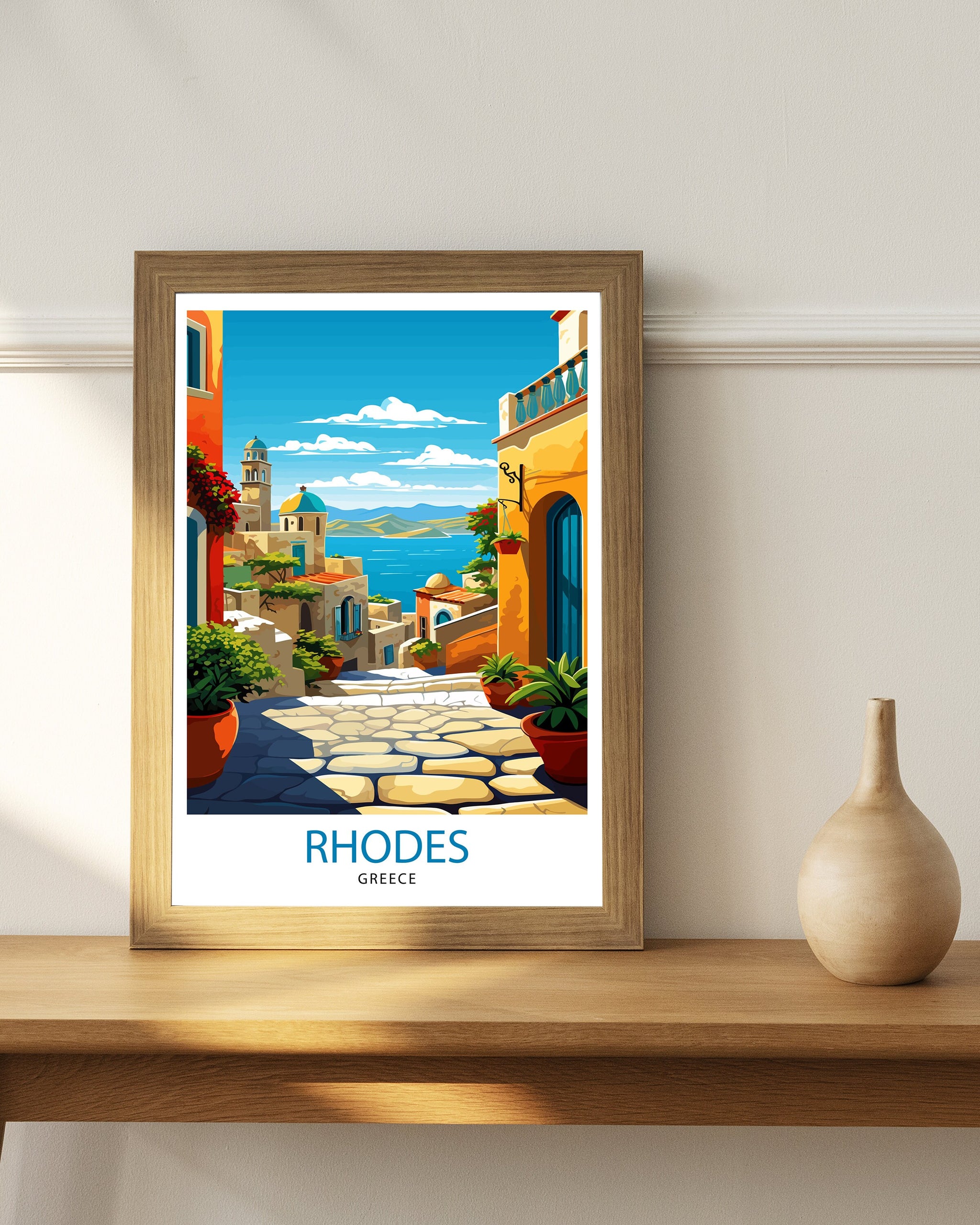Rhodes Greece Travel Print Rhodes Wall Decor Greek Island Poster Rhodes Travel Prints Rhodes Illustration Greece Wall Art - Rhodes Island