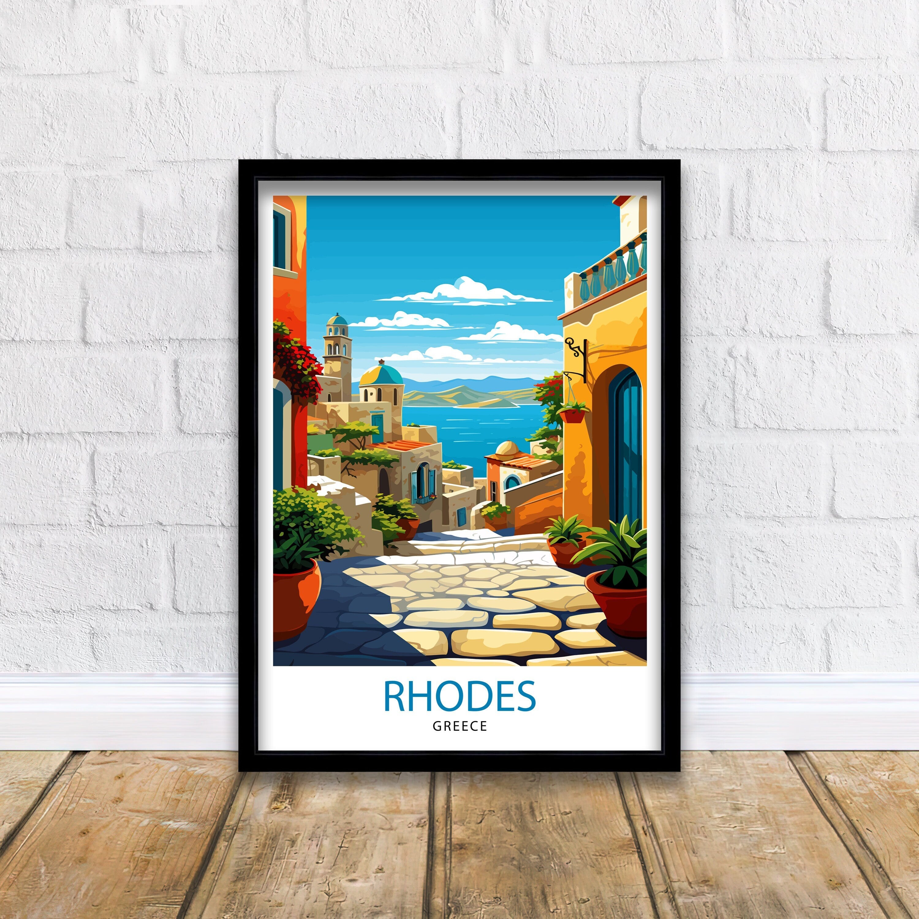 Rhodes Greece Travel Print Rhodes Wall Decor Greek Island Poster Rhodes Travel Prints Rhodes Illustration Greece Wall Art - Rhodes Island