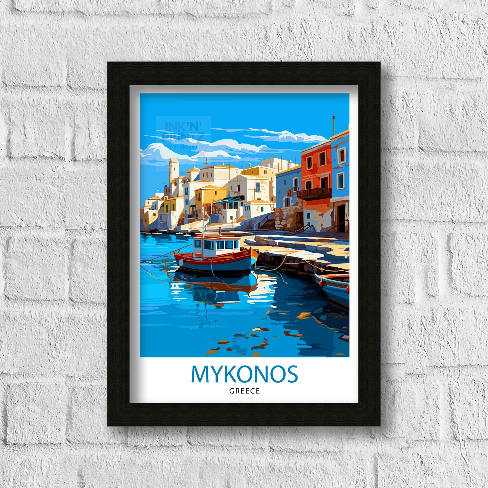 Mykonos Greece Travel Print Mykonos Wall Decor Mykonos Island Poster Greece Travel Prints Mykonos Art Print Mykonos Illustration