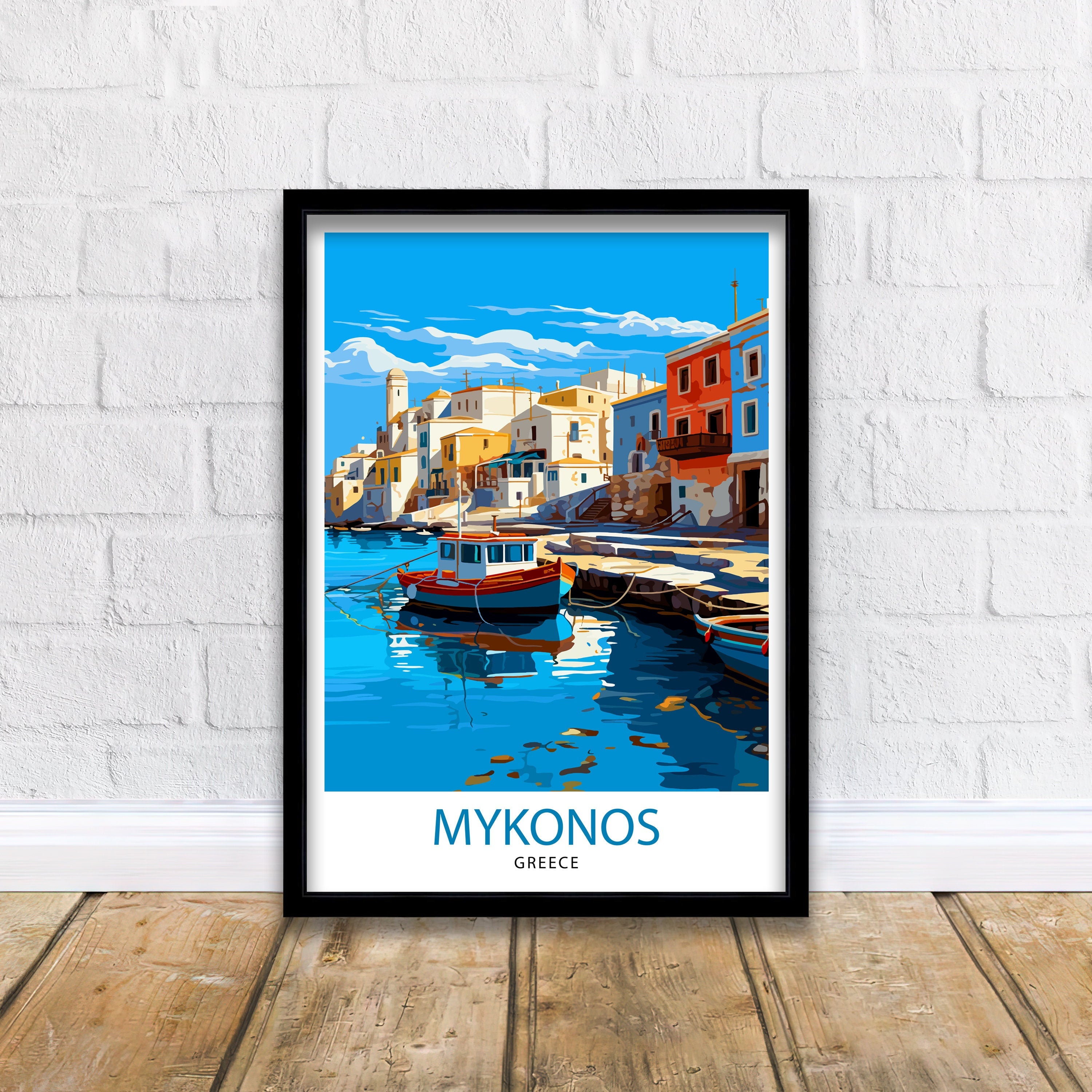 Mykonos Greece Travel Print Mykonos Wall Decor Mykonos Island Poster Greece Travel Prints Mykonos Art Print Mykonos Illustration