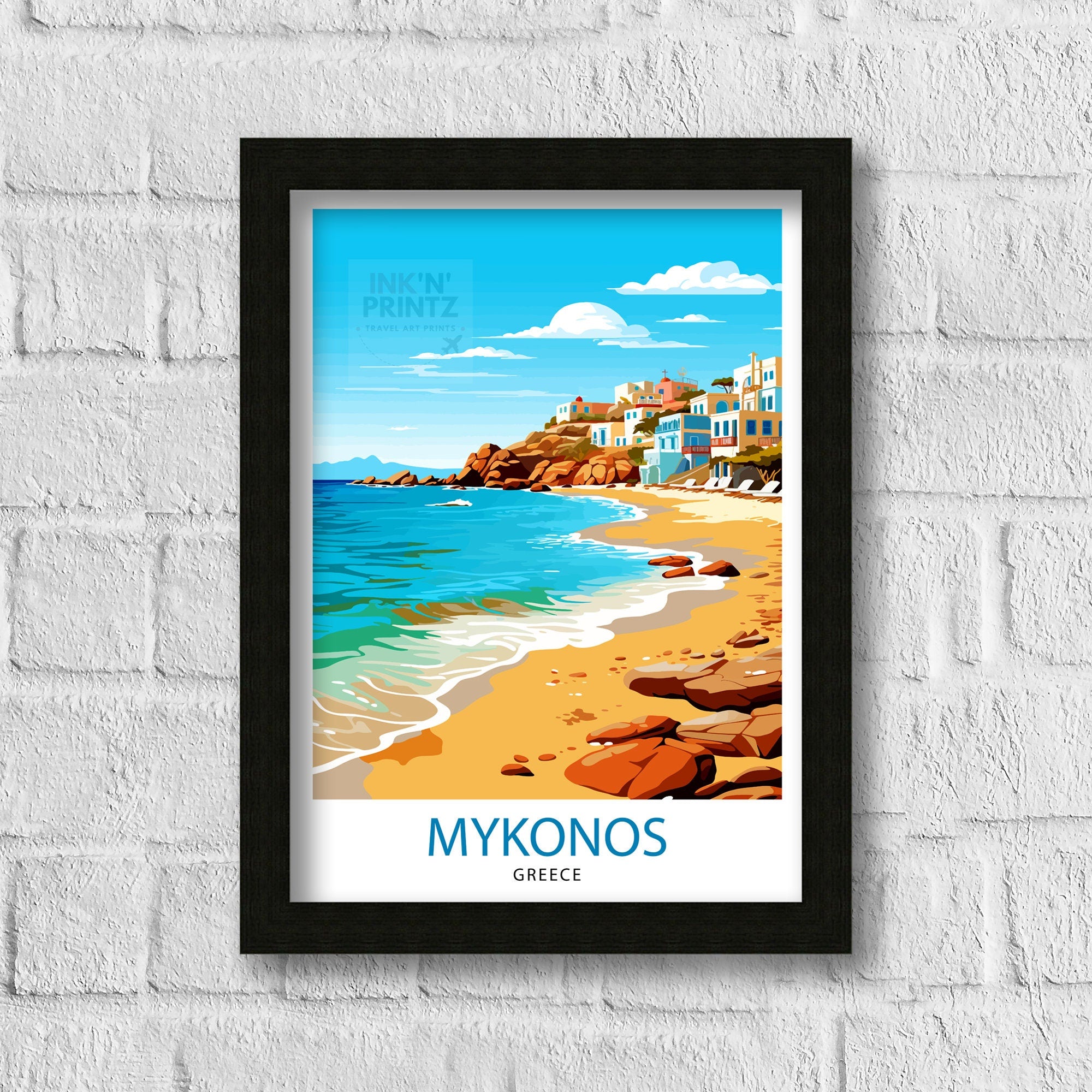 Mykonos Greece Travel Print Mykonos Wall Decor Mykonos Island Poster Greece Travel Prints Mykonos Art Print Mykonos Illustration