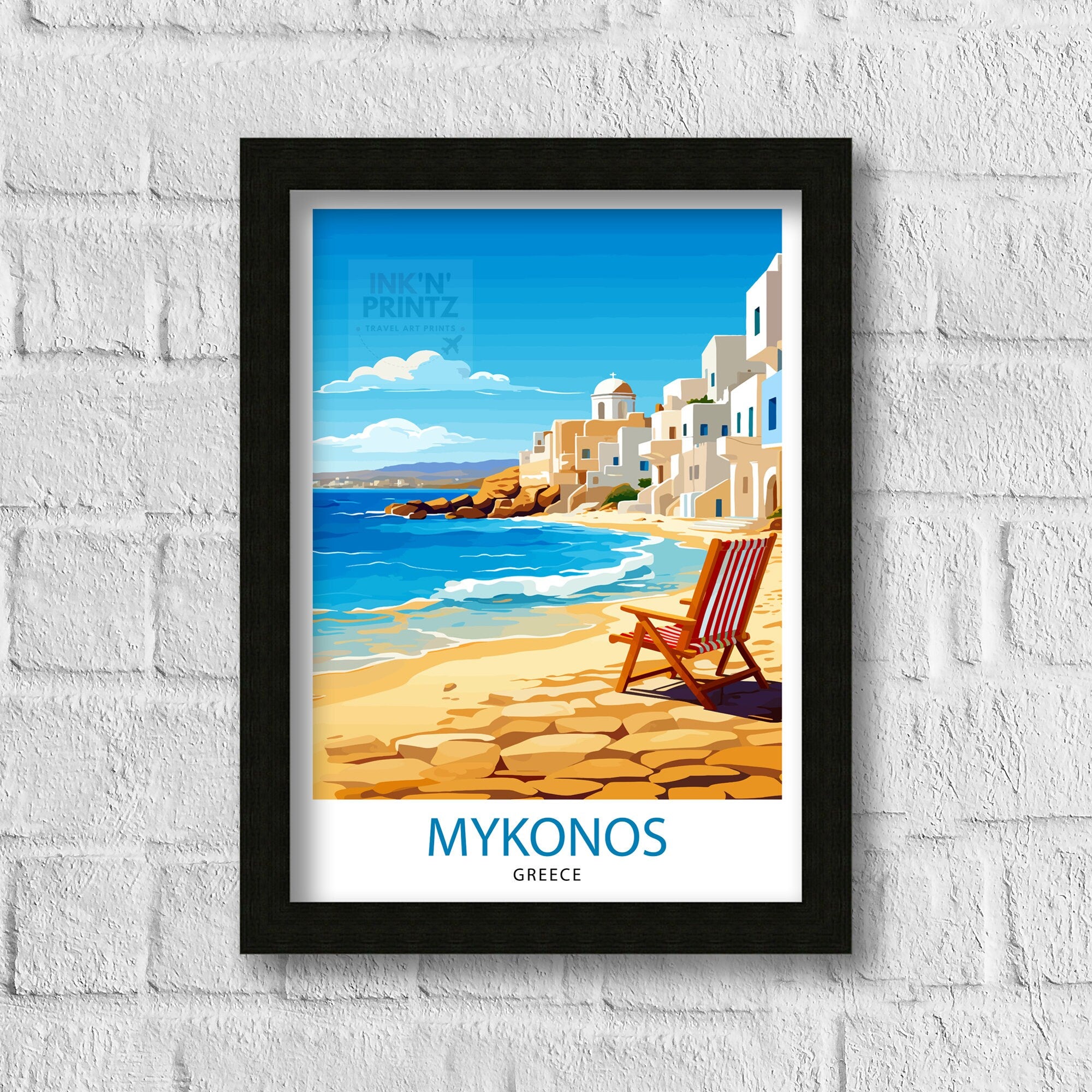 Mykonos Greece Travel Print Mykonos Wall Decor Mykonos Island Poster Greece Travel Prints Mykonos Art Print Mykonos Illustration