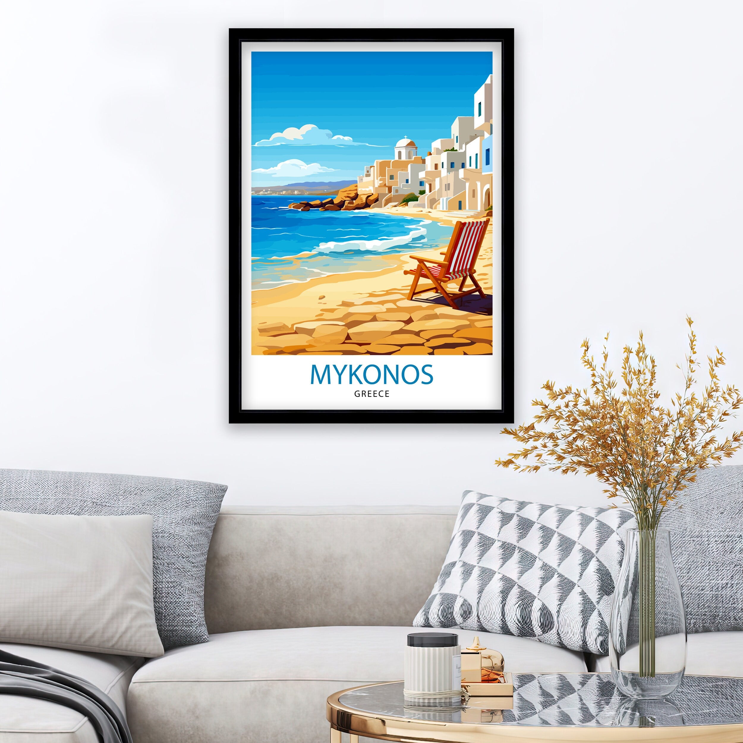 Mykonos Greece Travel Print Mykonos Wall Decor Mykonos Island Poster Greece Travel Prints Mykonos Art Print Mykonos Illustration