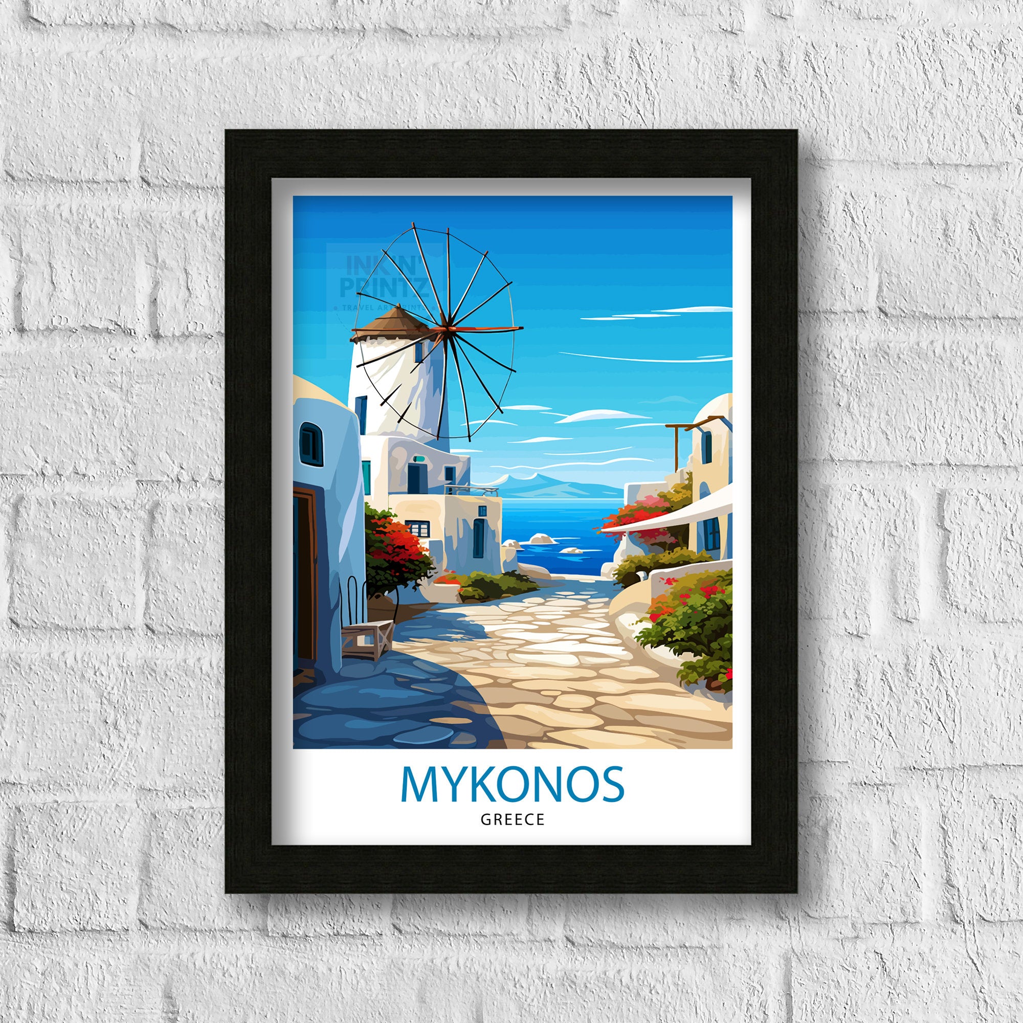 Mykonos Greece Travel Print Mykonos Wall Decor Mykonos Island Poster Greece Travel Prints Mykonos Art Print Mykonos Illustration