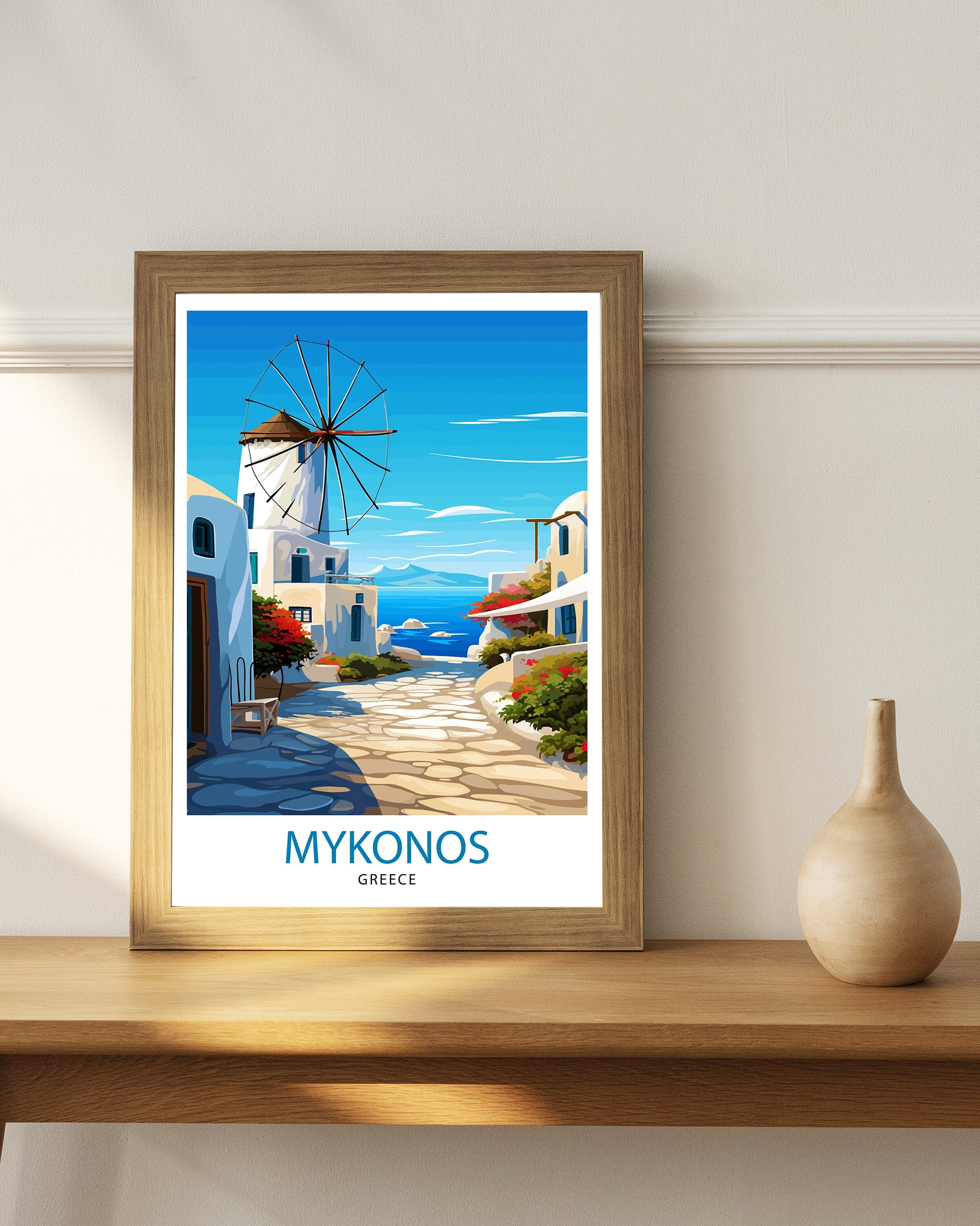 Mykonos Greece Travel Print Mykonos Wall Decor Mykonos Island Poster Greece Travel Prints Mykonos Art Print Mykonos Illustration