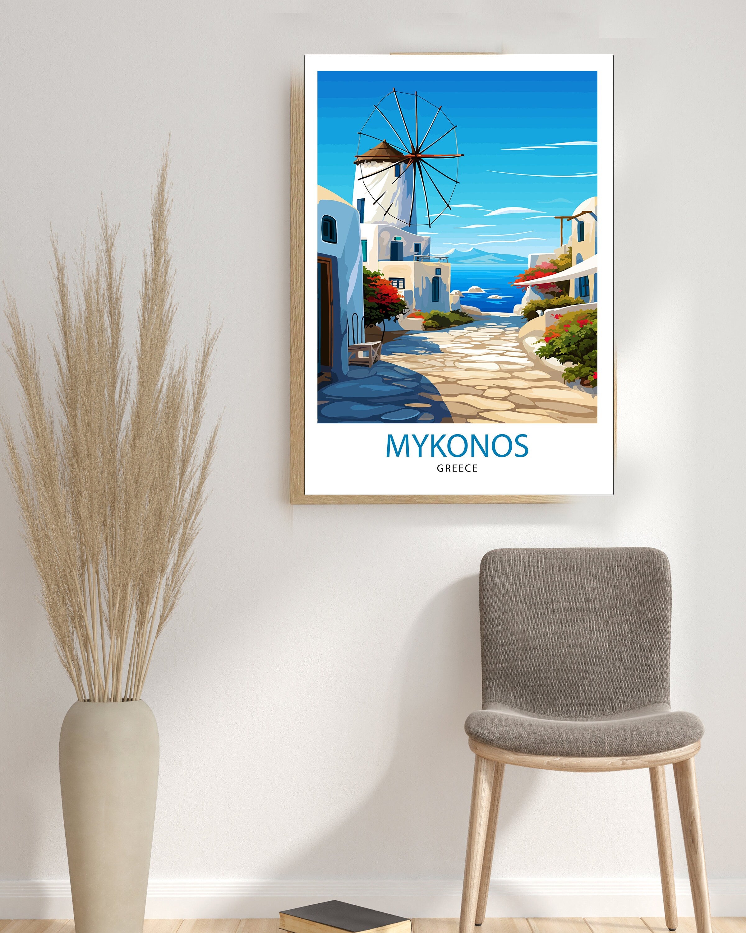 Mykonos Greece Travel Print Mykonos Wall Decor Mykonos Island Poster Greece Travel Prints Mykonos Art Print Mykonos Illustration