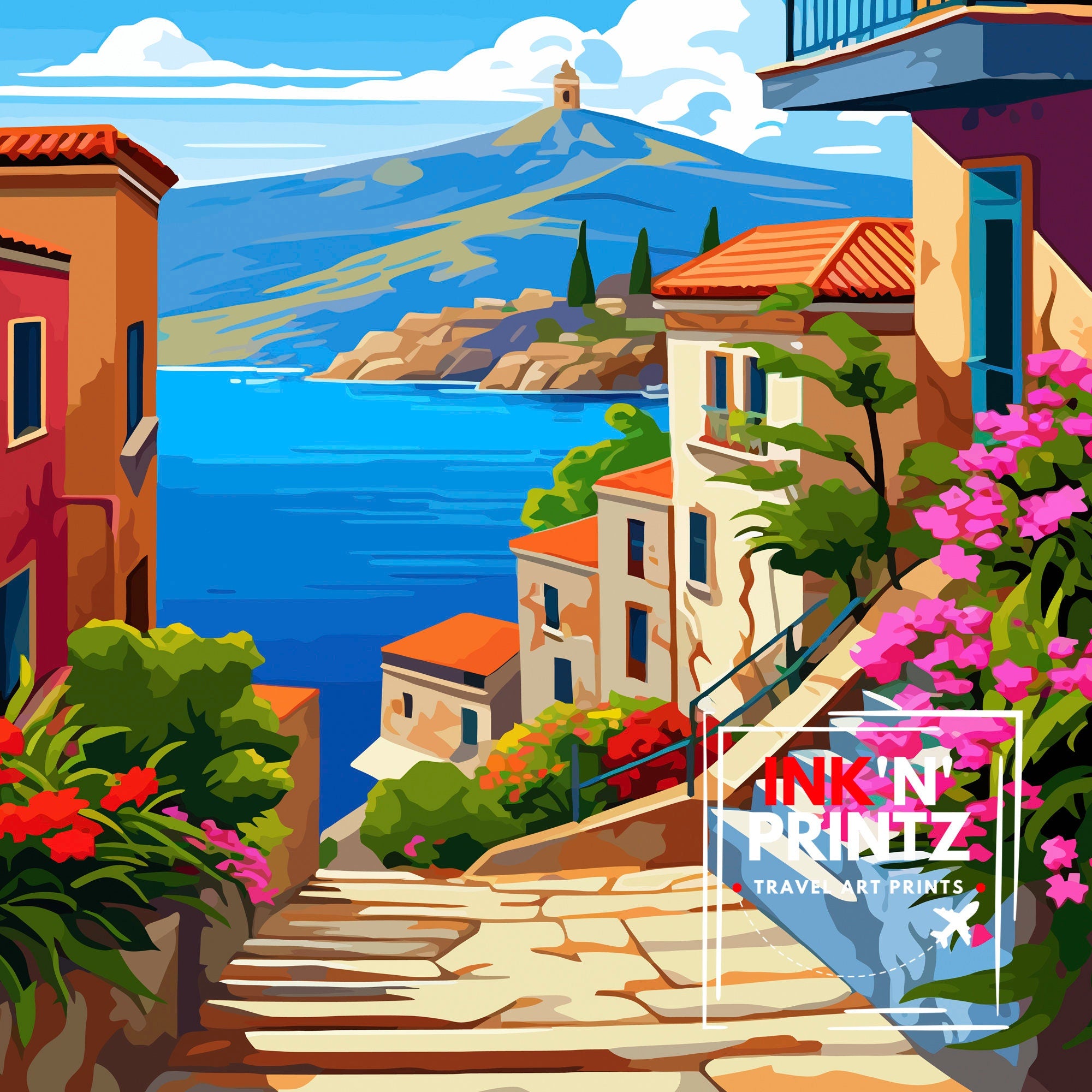 Chania Greece Travel Print Chania Wall Decor Chania Poster Greece Travel Prints Chania Art Print Chania Illustration Chania Wall Art