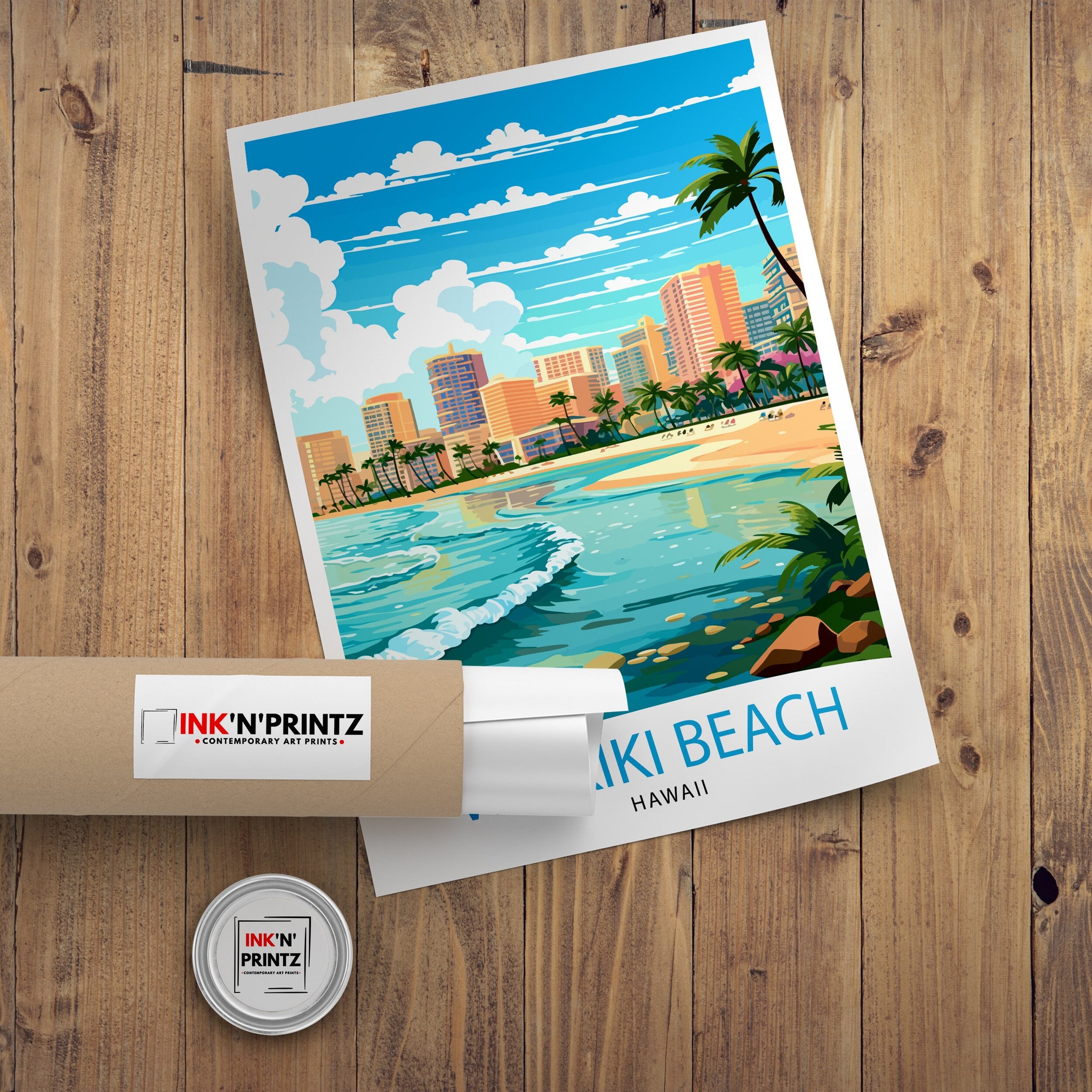 Waikiki Beach Oahu Travel Print| Waikiki Wall Decor Waikiki Beach Poster Oahu Travel Prints Waikiki Art Print Waikiki Illustration Waikiki