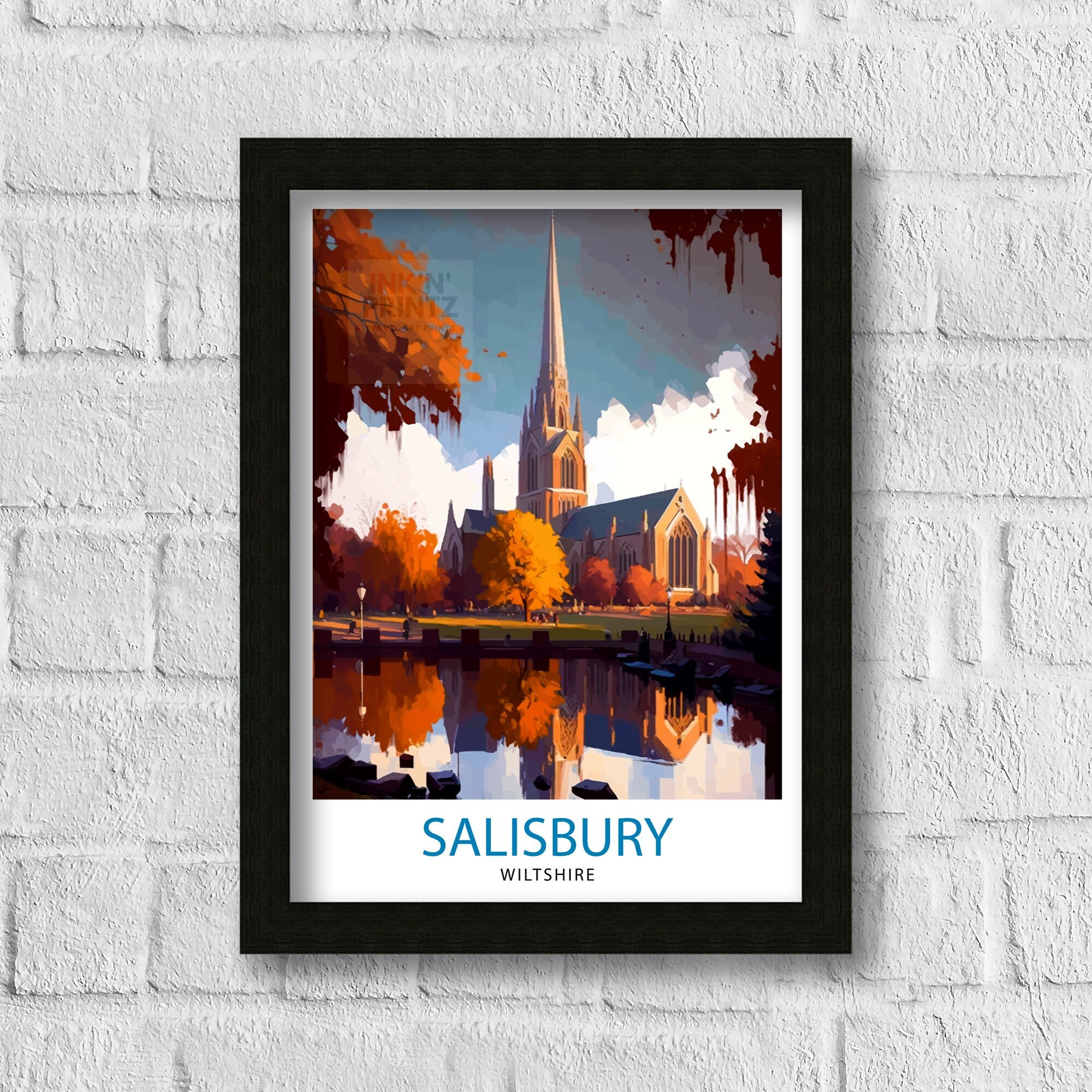 Salisbury Wiltshire Travel Print Salisbury Wall Decor Salisbury Poster Wiltshire Travel Prints Salisbury Art Print Salisbury Illustration