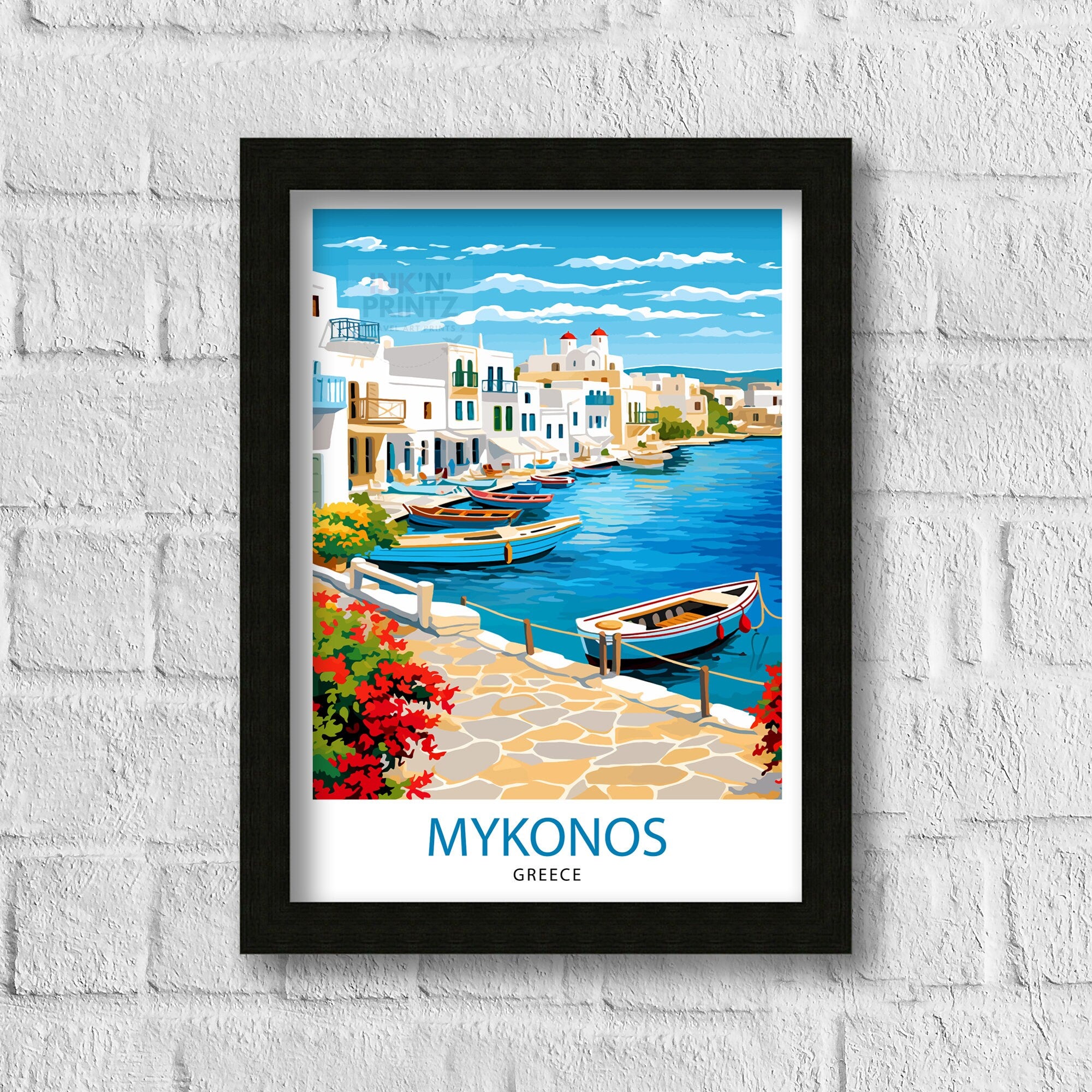 Mykonos Greece Travel Print Mykonos Wall Decor Mykonos Island Poster Greece Travel Prints Mykonos Art Print Mykonos Illustration