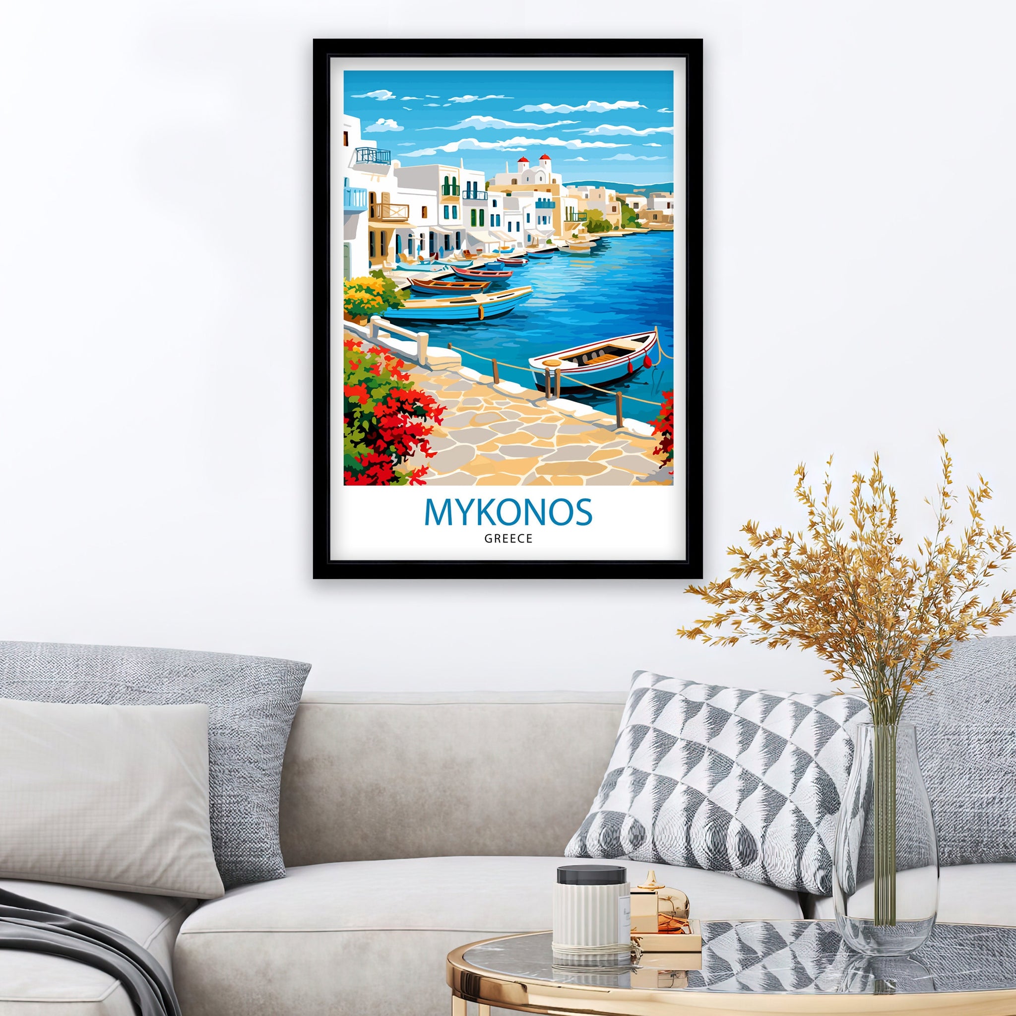 Mykonos Greece Travel Print Mykonos Wall Decor Mykonos Island Poster Greece Travel Prints Mykonos Art Print Mykonos Illustration