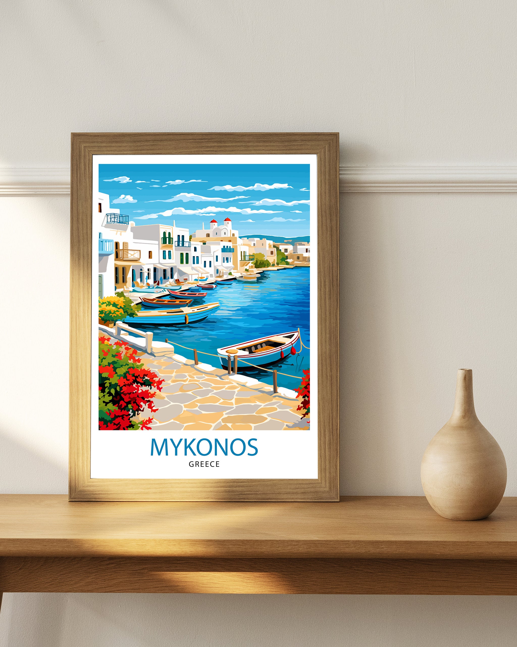 Mykonos Greece Travel Print Mykonos Wall Decor Mykonos Island Poster Greece Travel Prints Mykonos Art Print Mykonos Illustration