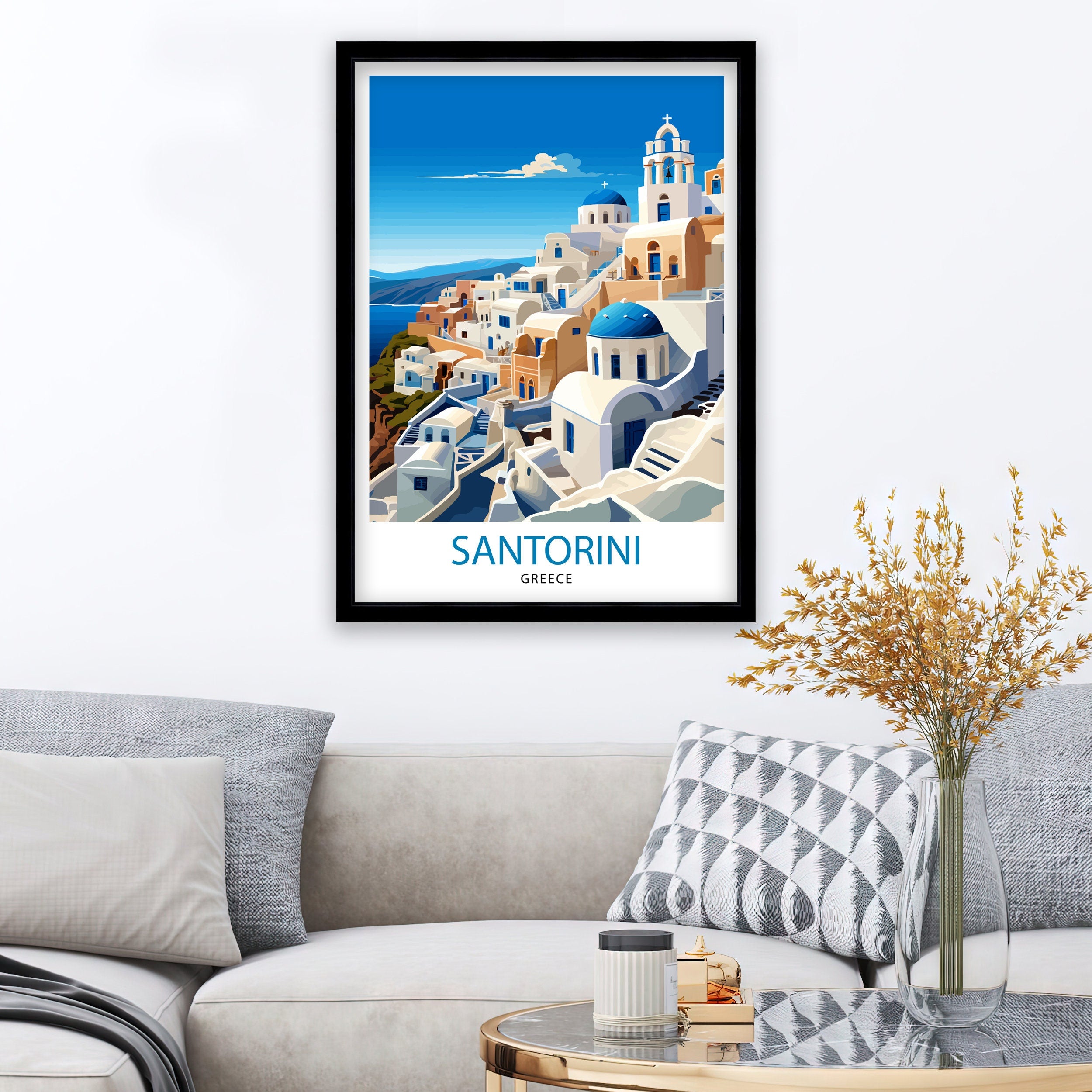 Santorini Greece Travel Print Santorini Wall Decor Santorini Island Poster Greece Travel Prints Santorini Art Print Santorini Illustration
