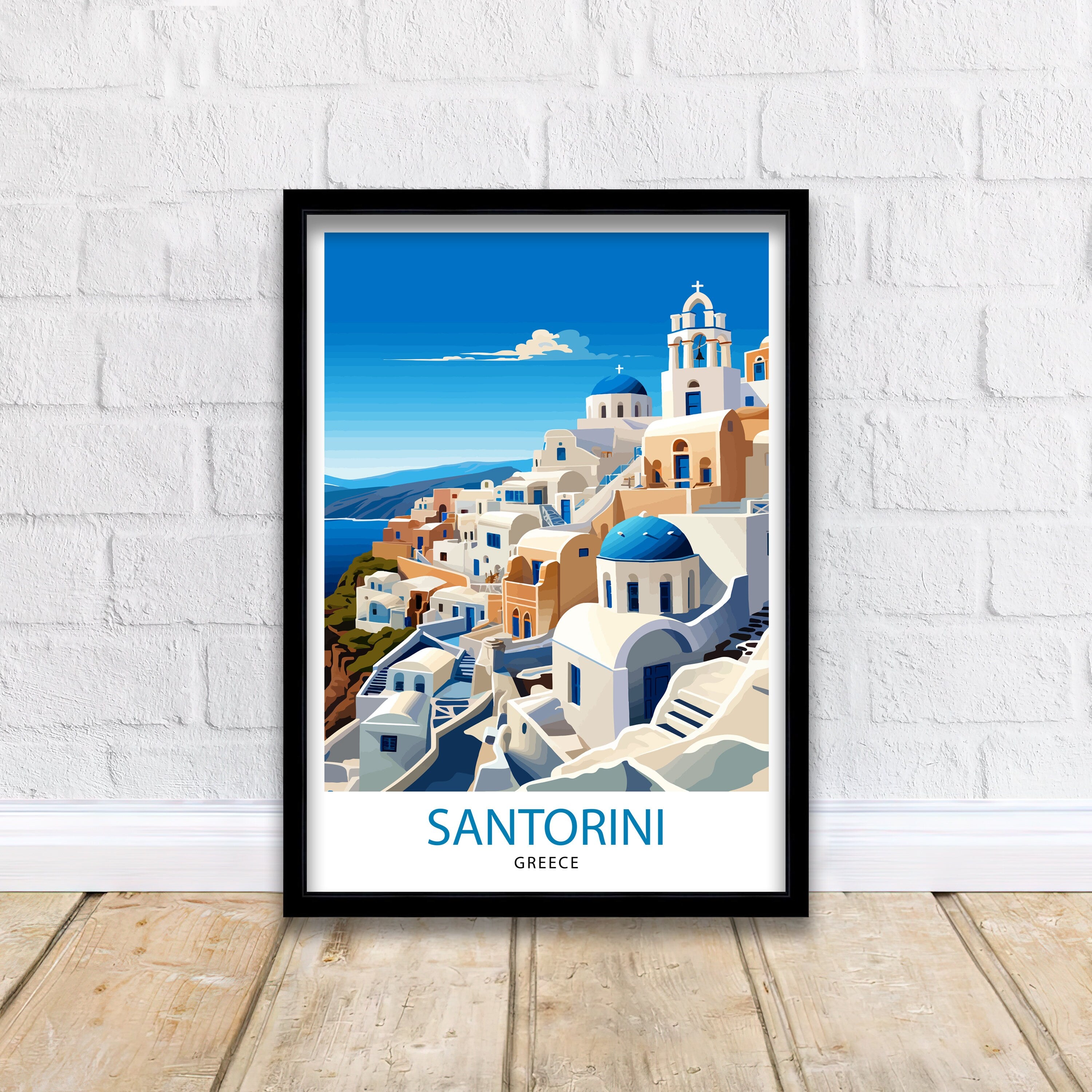 Santorini Greece Travel Print Santorini Wall Decor Santorini Island Poster Greece Travel Prints Santorini Art Print Santorini Illustration