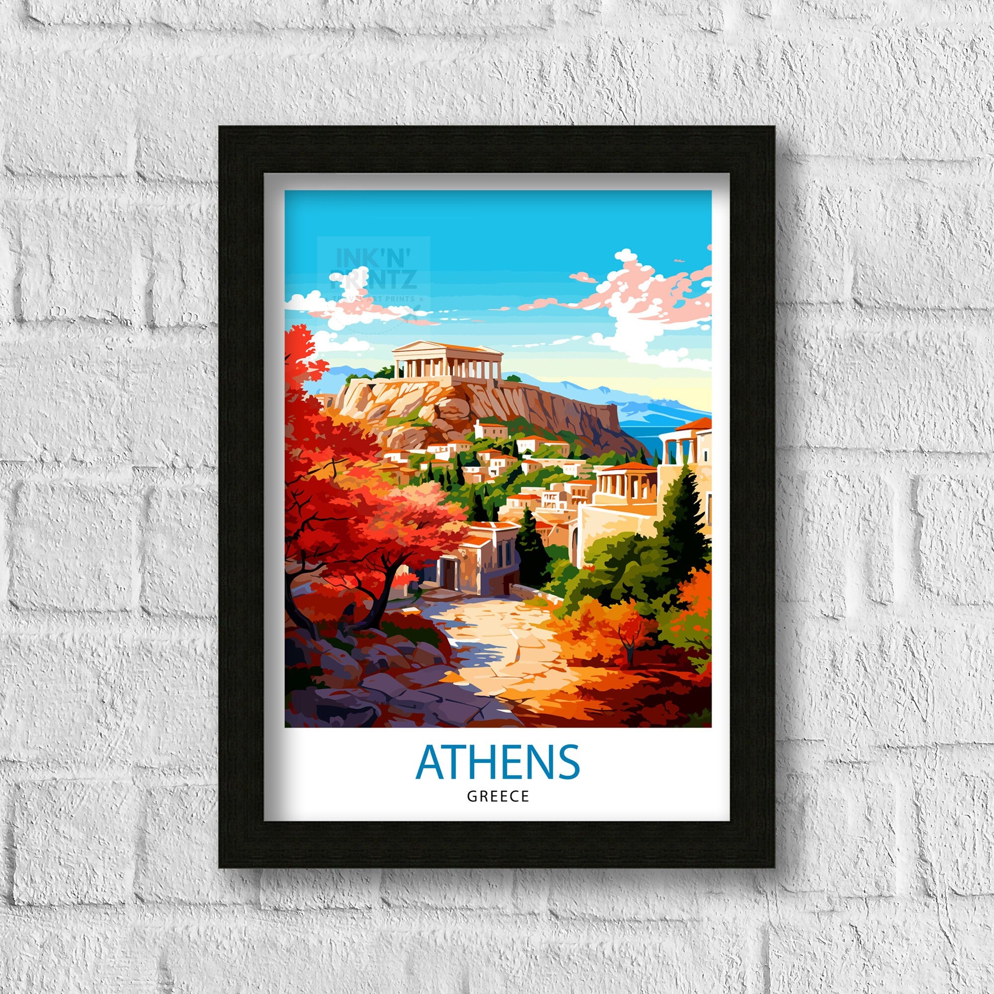 Athens Greece Travel Print Athens Wall Decor Athens Poster Greece Travel Prints Athens Art Print Athens Illustration Athens Wall Art Greece