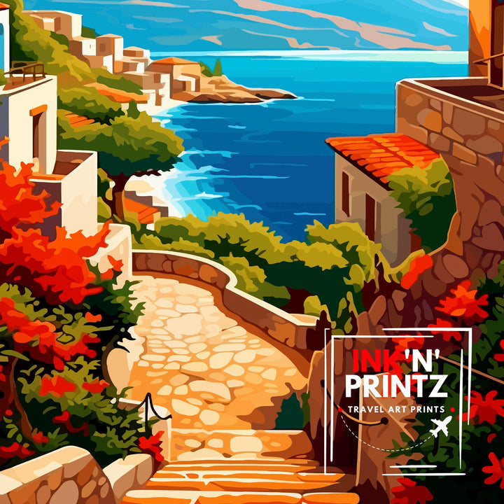 Crete Greece Travel Print Crete Wall Decor Crete Poster Greece Travel Prints Crete Art Print Crete Illustration Crete Wall Art Greece Print
