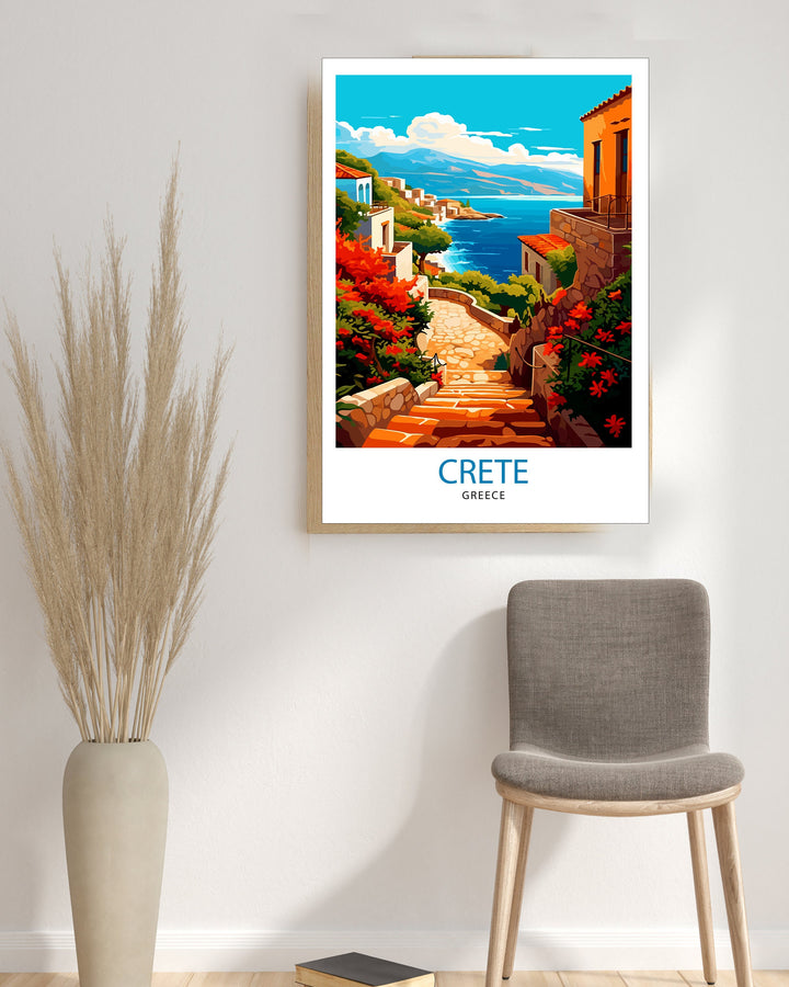 Crete Greece Travel Print Crete Wall Decor Crete Poster Greece Travel Prints Crete Art Print Crete Illustration Crete Wall Art Greece Print