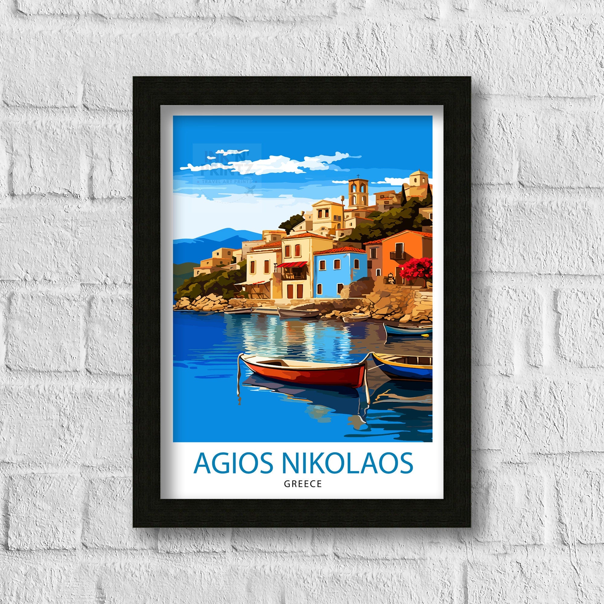 Agios Nikolaos Travel Print Greek Island Wall Decor Agios Nikolaos Poster Greece Travel Prints Agios Nikolaos Art Print Island Illustration