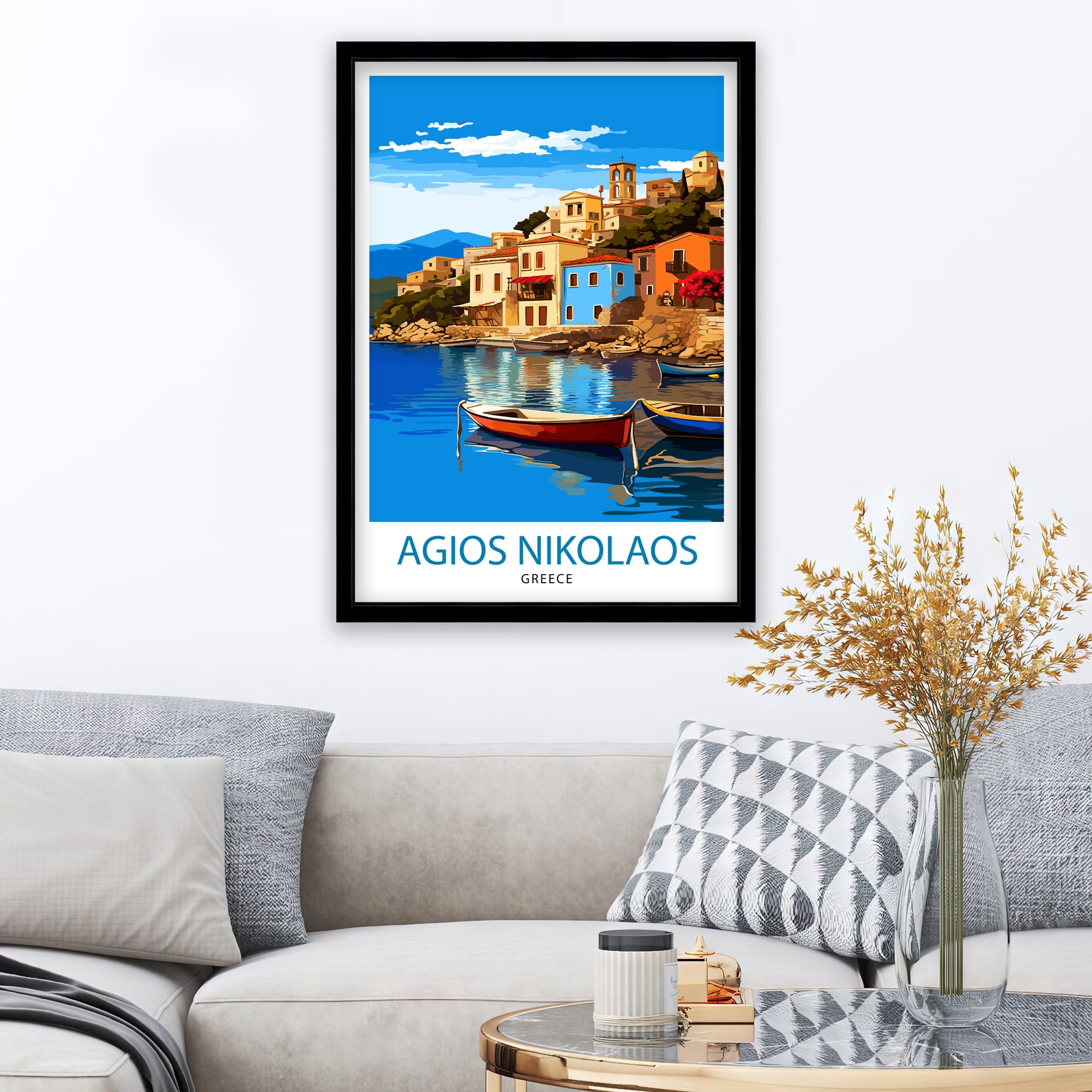 Agios Nikolaos Travel Print Greek Island Wall Decor Agios Nikolaos Poster Greece Travel Prints Agios Nikolaos Art Print Island Illustration