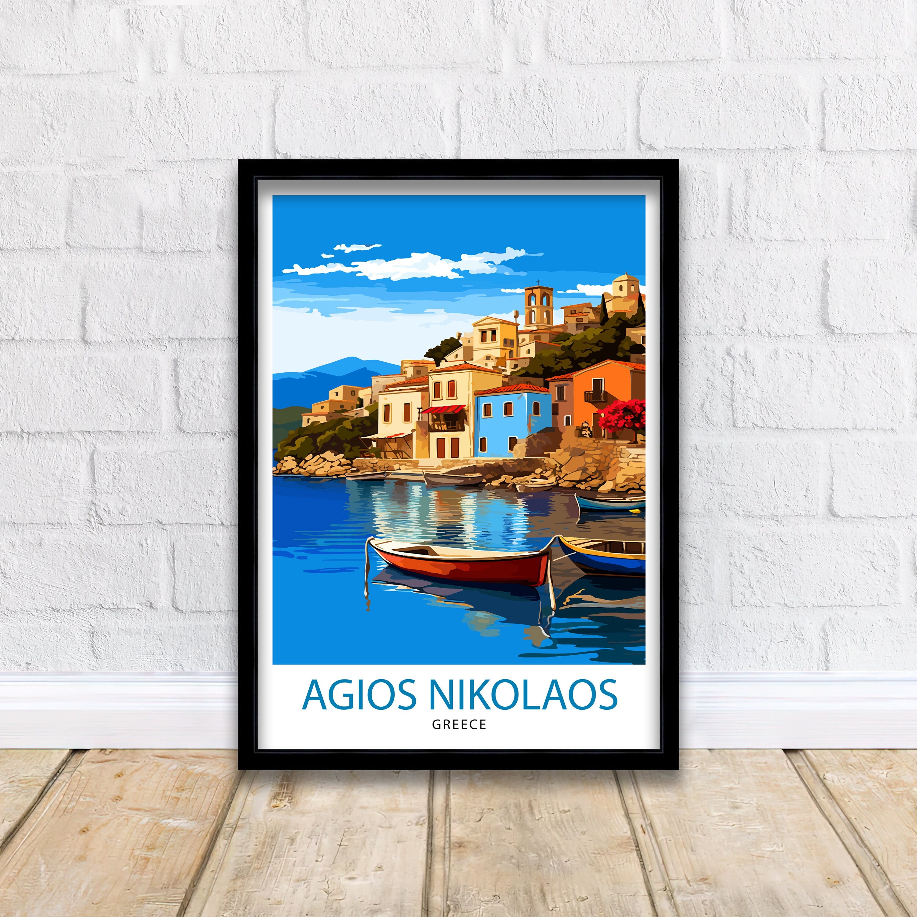 Agios Nikolaos Travel Print Greek Island Wall Decor Agios Nikolaos Poster Greece Travel Prints Agios Nikolaos Art Print Island Illustration