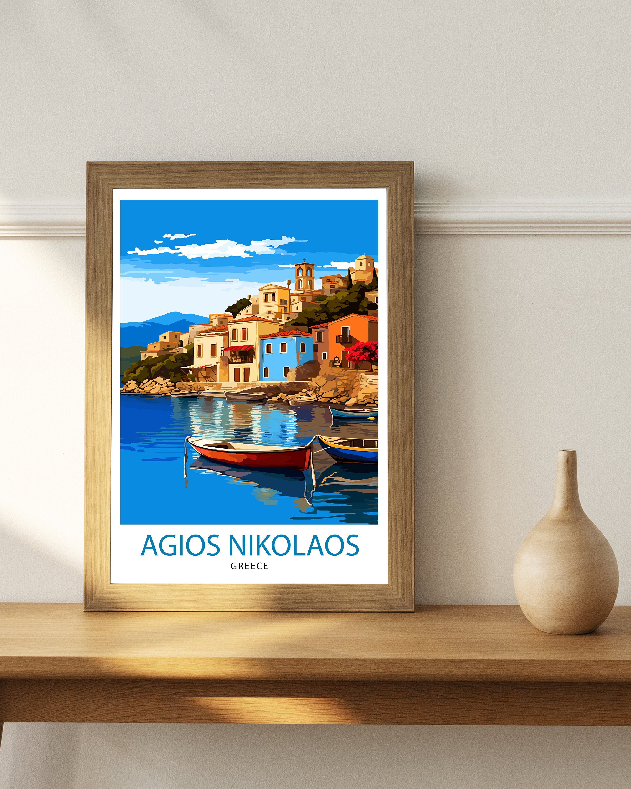 Agios Nikolaos Travel Print Greek Island Wall Decor Agios Nikolaos Poster Greece Travel Prints Agios Nikolaos Art Print Island Illustration