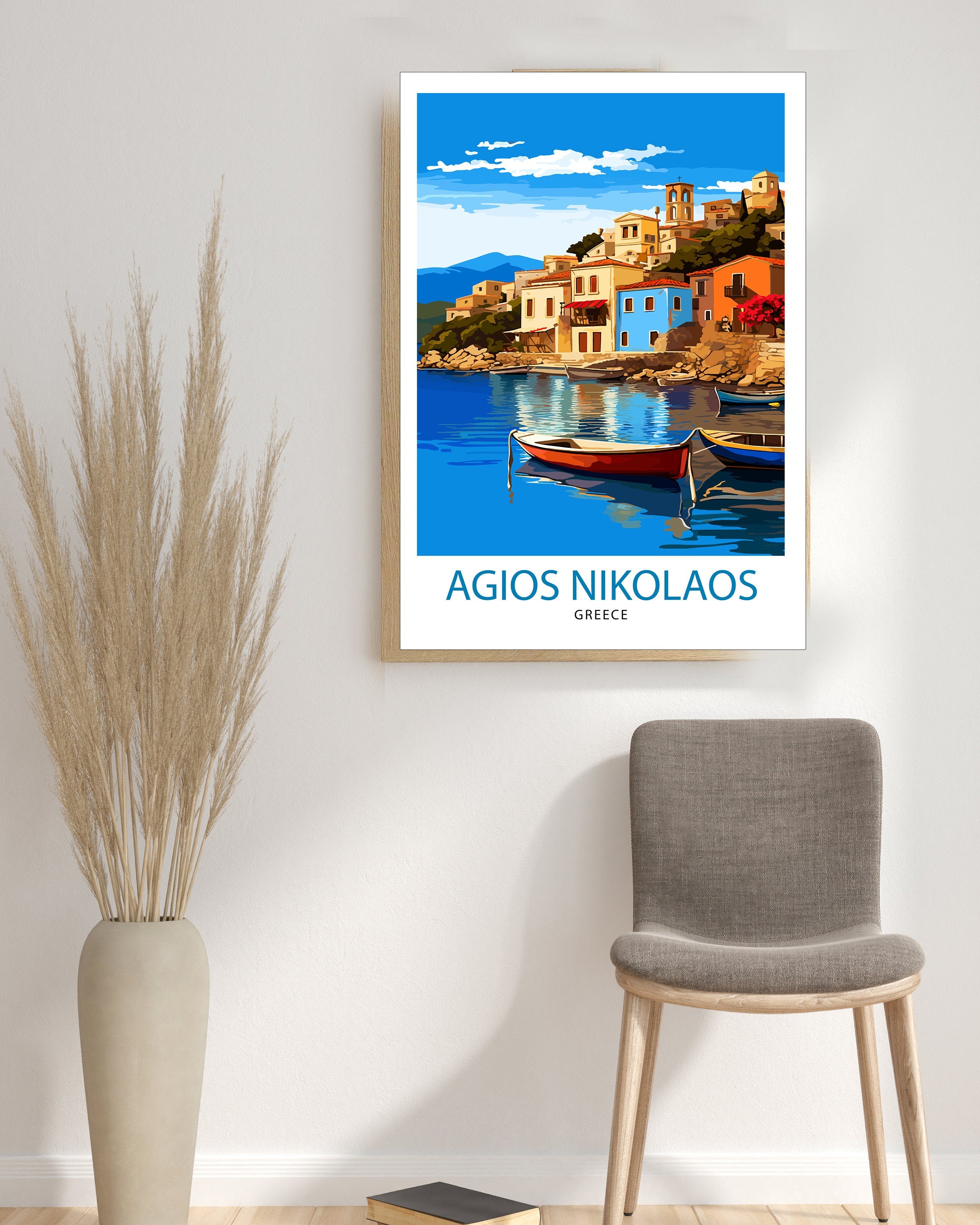 Agios Nikolaos Travel Print Greek Island Wall Decor Agios Nikolaos Poster Greece Travel Prints Agios Nikolaos Art Print Island Illustration