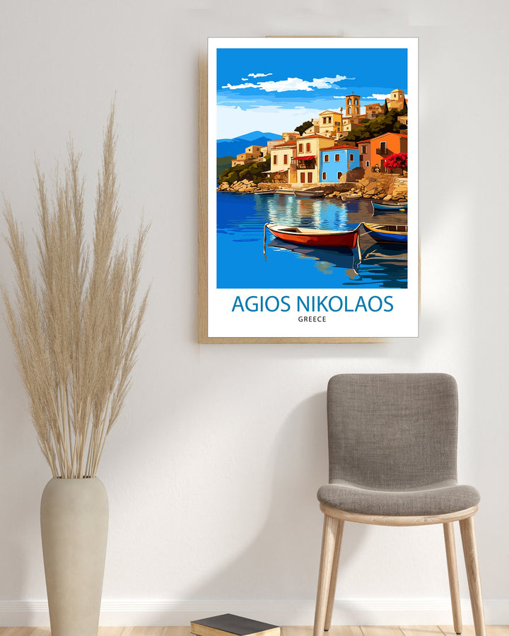 Agios Nikolaos Travel Poster Greek Island