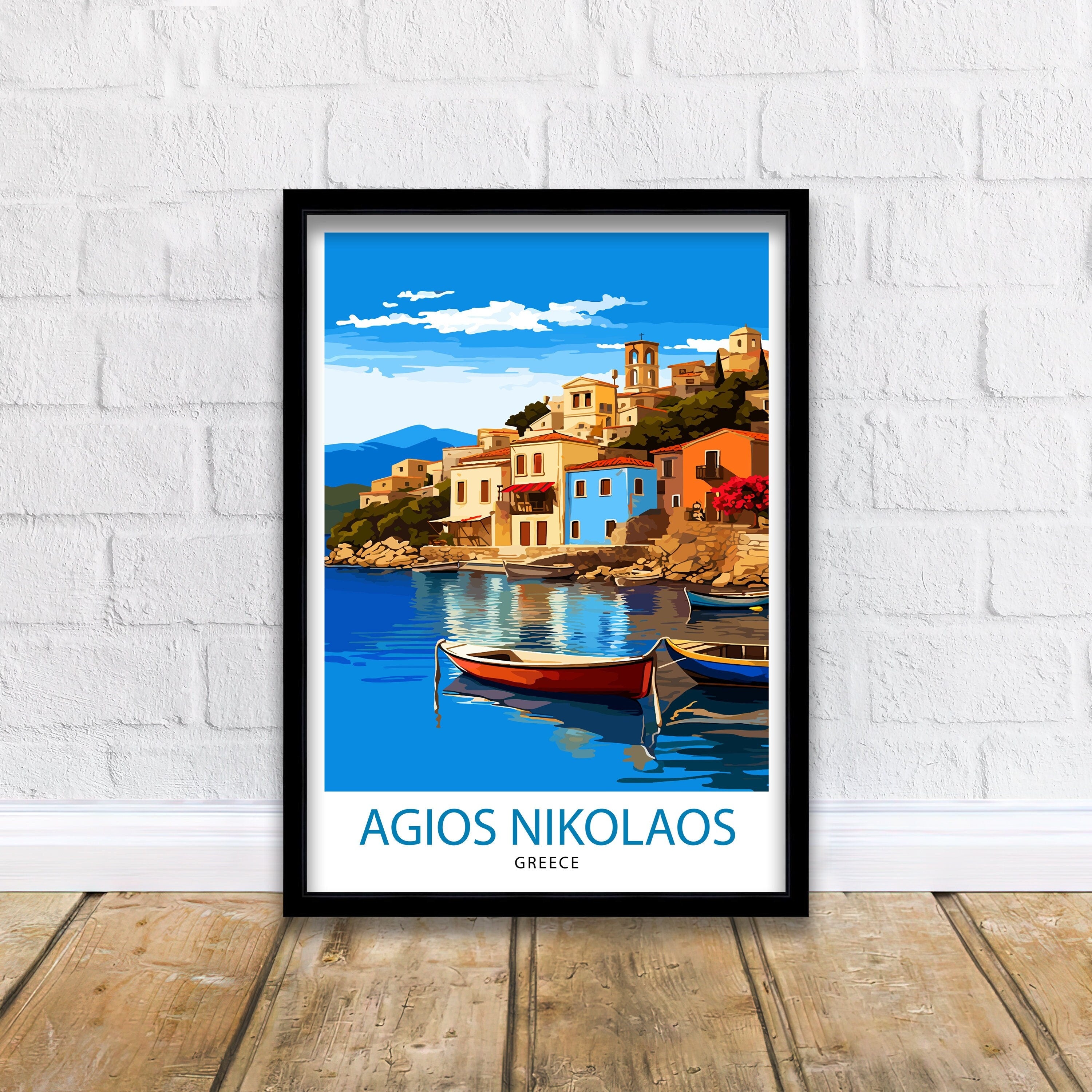 Agios Nikolaos Travel Print Greek Island Wall Decor Agios Nikolaos Poster Greece Travel Prints Agios Nikolaos Art Print Island Illustration