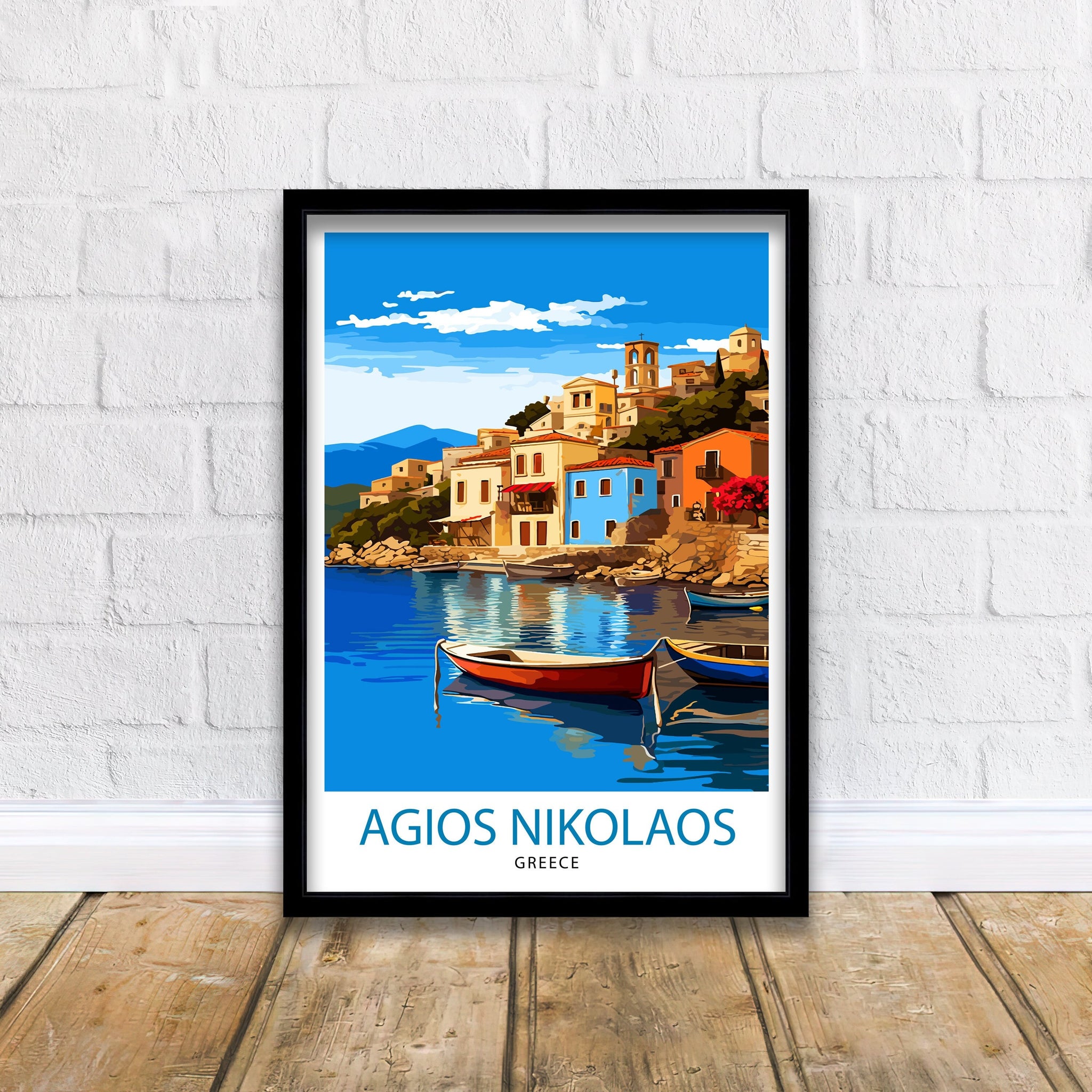 Agios Nikolaos Travel Print Greek Island Wall Decor Agios Nikolaos Poster Greece Travel Prints Agios Nikolaos Art Print Island Illustration